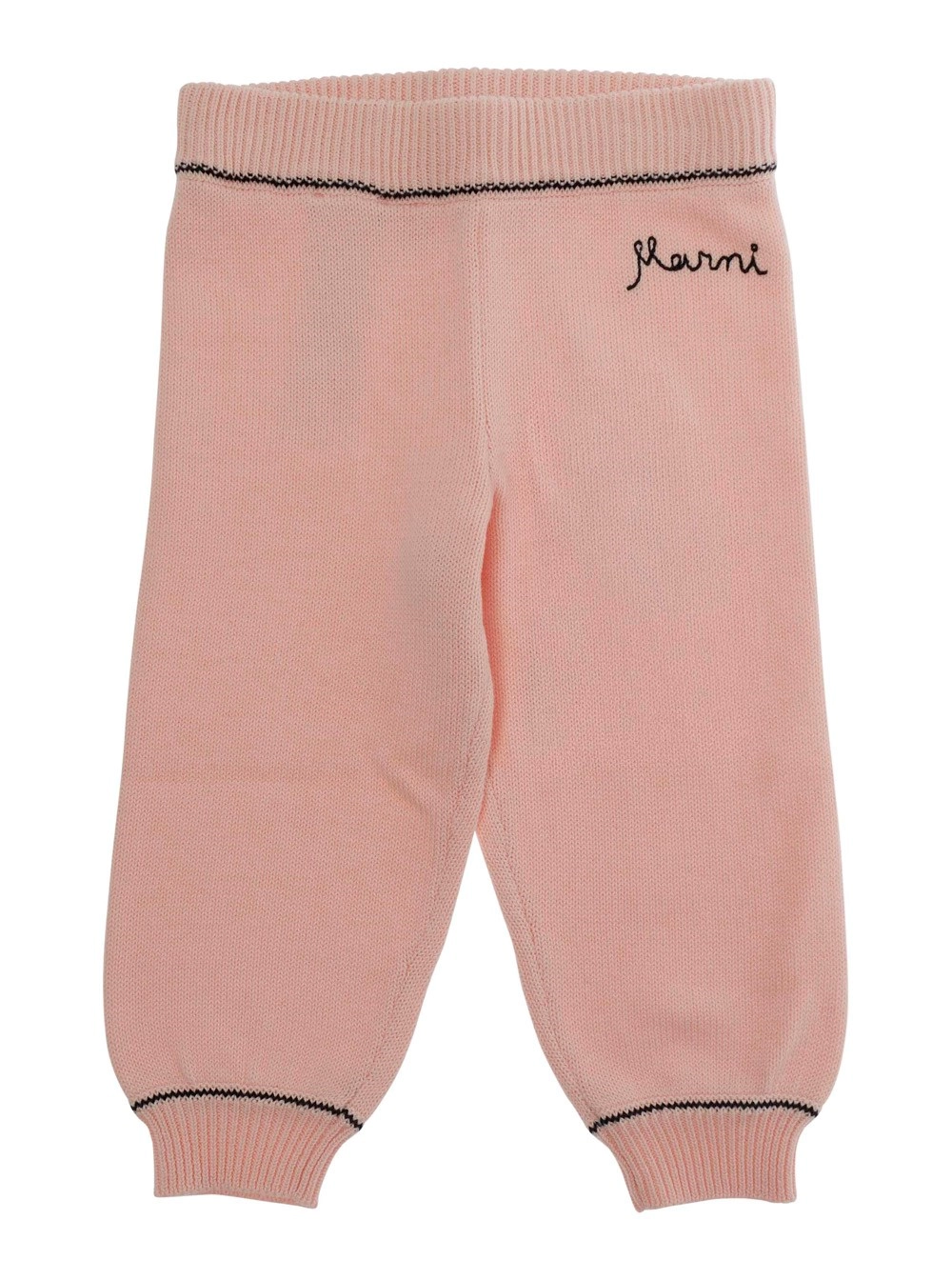 Marni kids Pantalone con vita a coste e ricamo logo lettering in cotone rosa baby