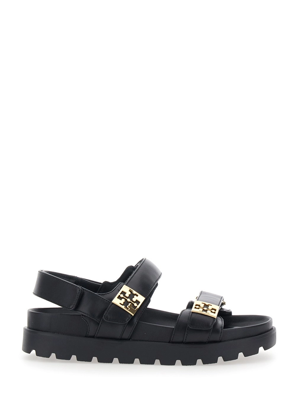 Tory Burch Sandali con chiusura regolabile e placche con logo in pelle neri donna
