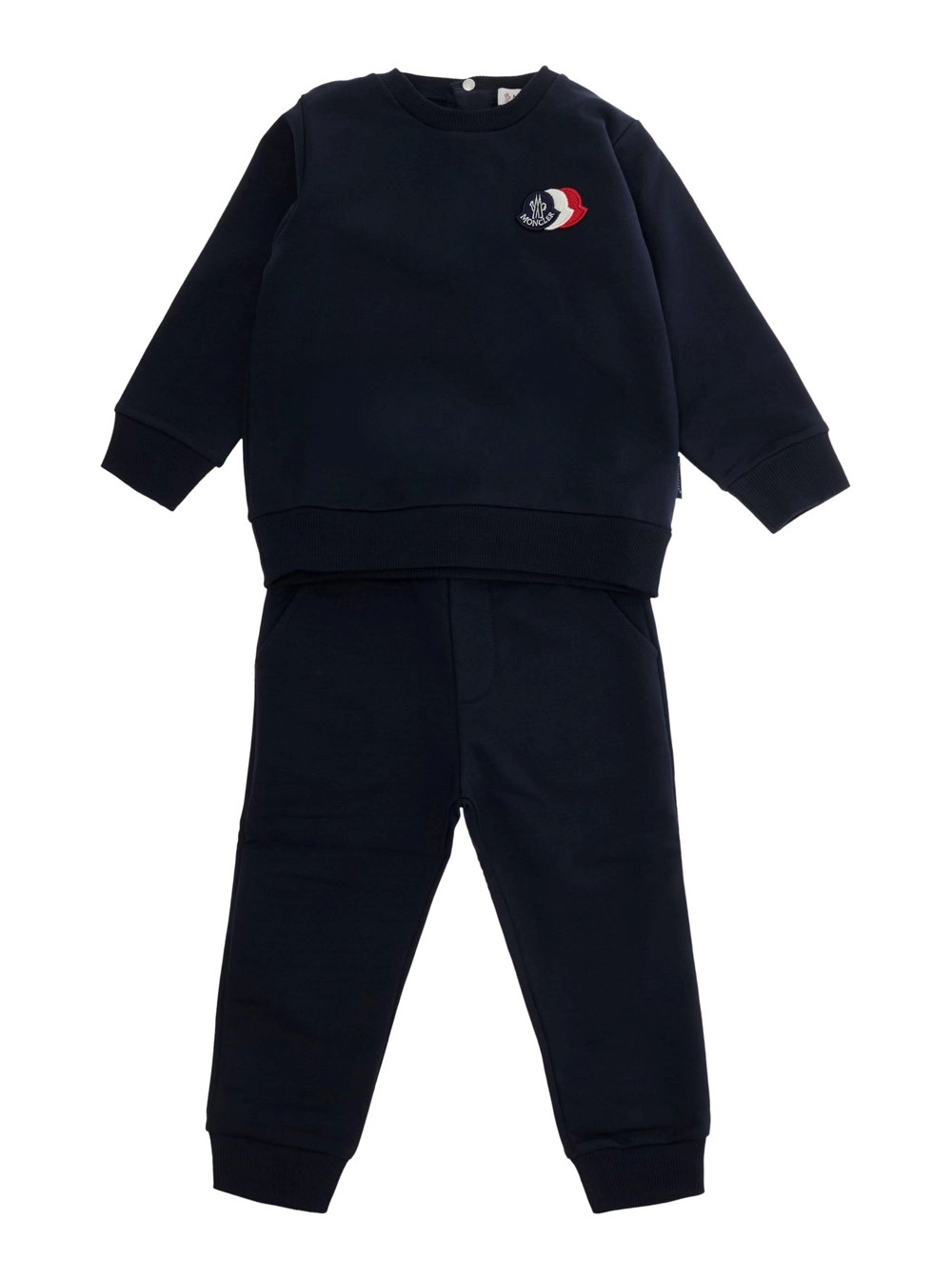 Moncler kids Completo con maglia e pantaloni con patch logo in tessuto blu baby