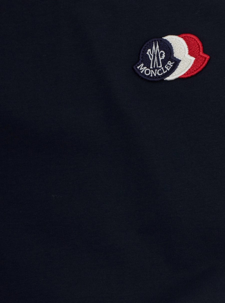 Moncler kids Completo con maglia e pantaloni con patch logo in tessuto blu baby, view 3