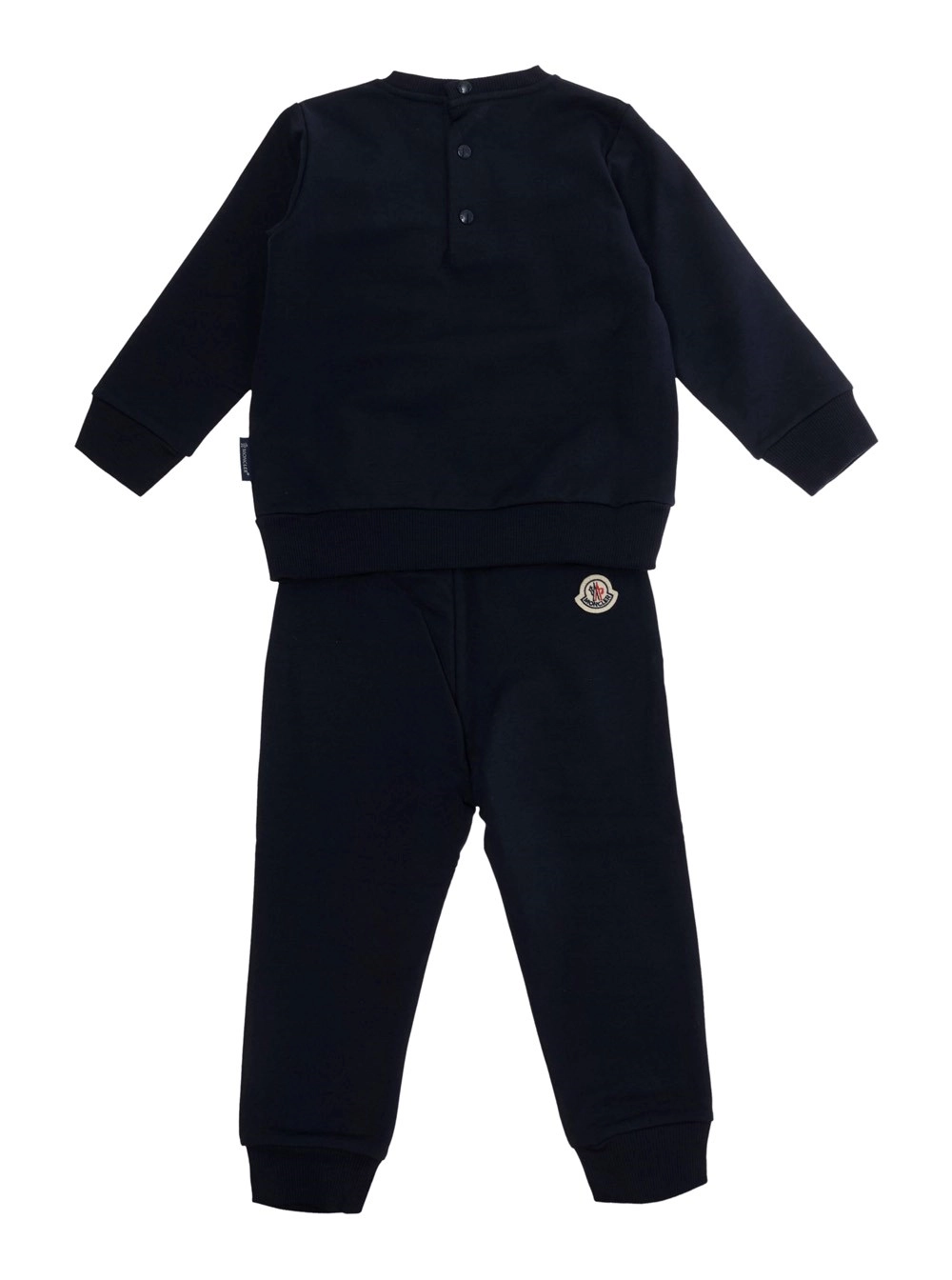 Moncler kids Completo con maglia e pantaloni con patch logo in tessuto blu baby, view 2