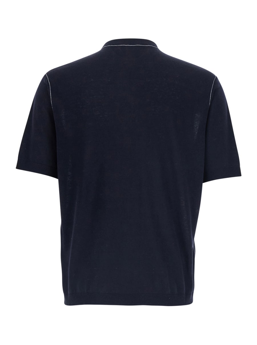 Gucci Maglia con Collo Rotondo e Logo Lettering sul Fronte in Lana Blu Uomo, view 2