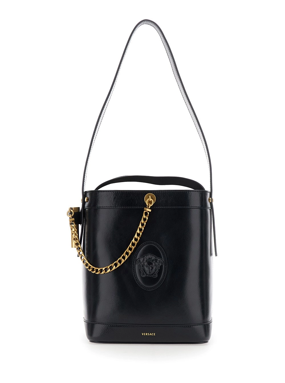 Versace Borsa a secchiello con manico in pelle rossa