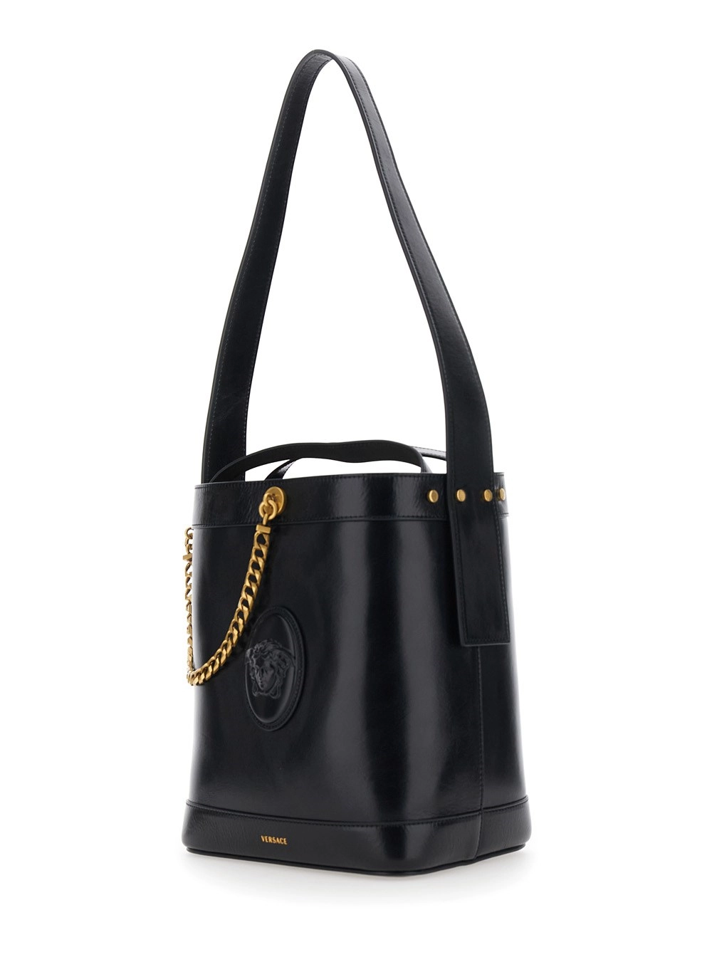 Versace Borsa a secchiello con manico in pelle rossa, view 2