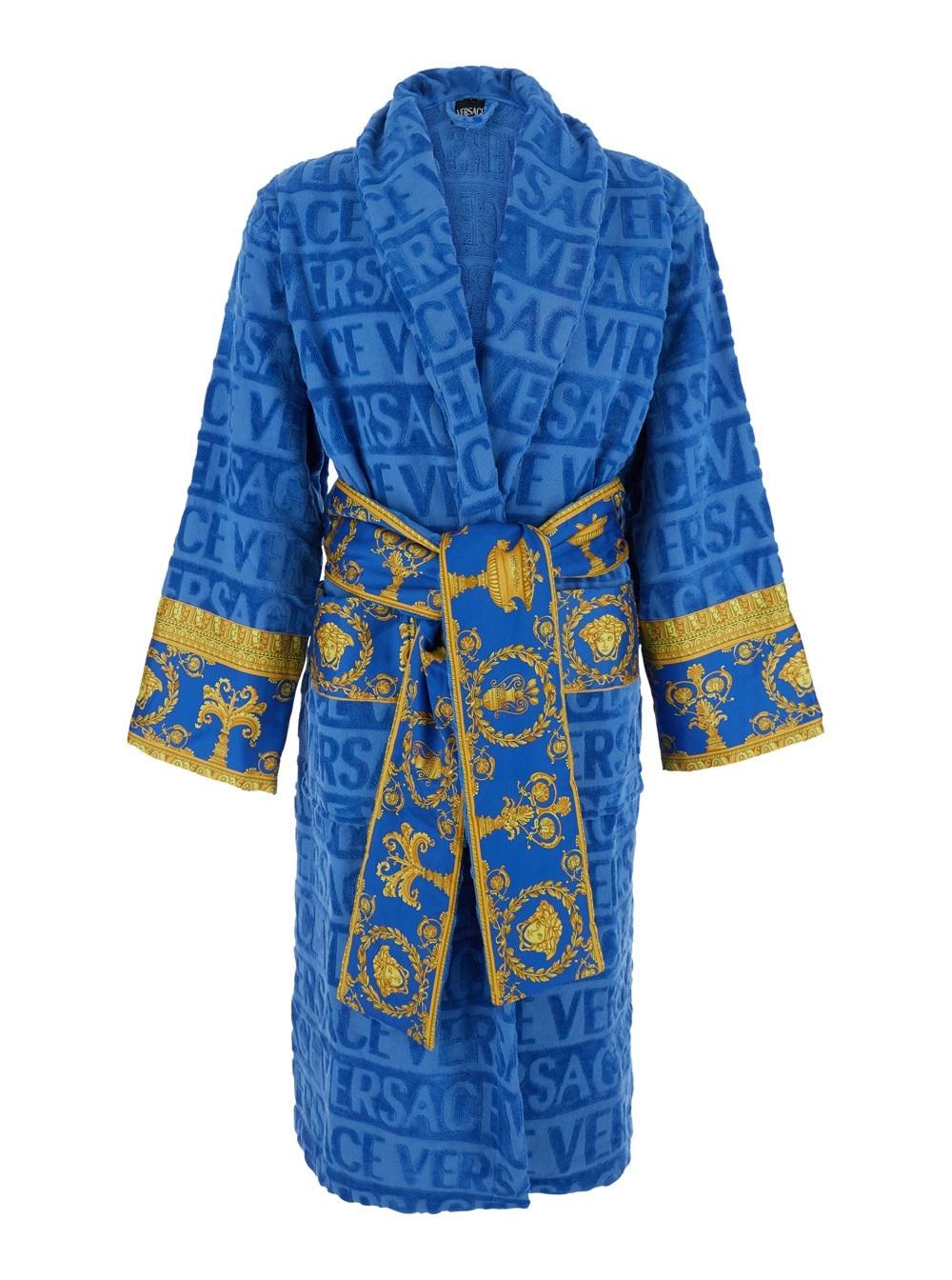 Versace home Accappatoio con stampa Barocco in cotone Blu home