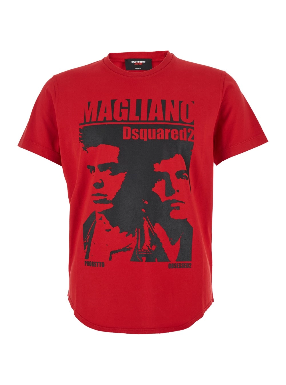 Dsquared2 T-Shirt 'D2 x Magliano' Girocollo con Maxi Stampa sul Fronte in Cotone Rossa Uomo