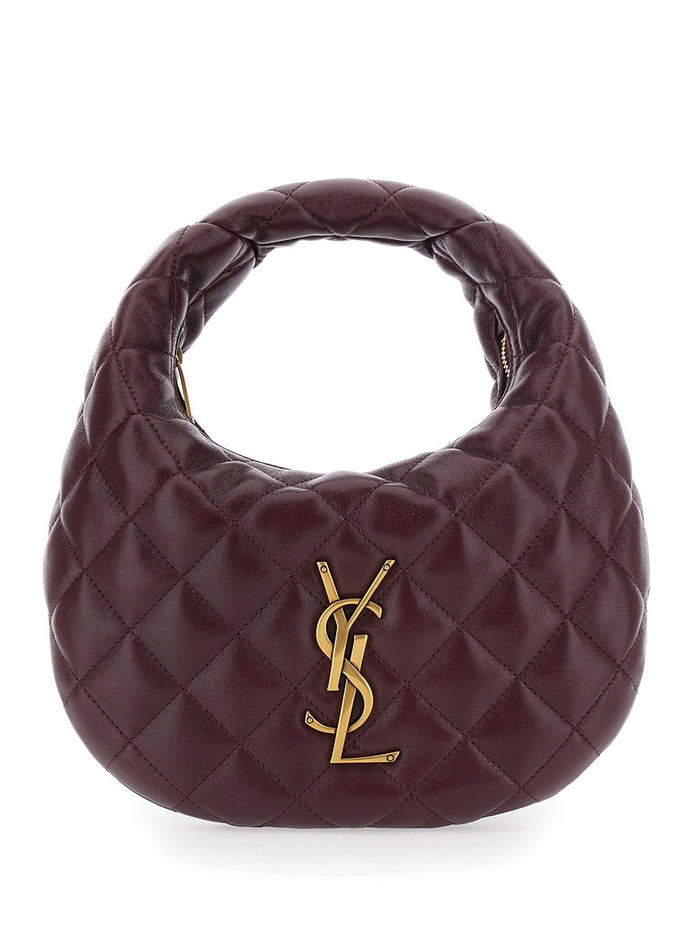 Saint Laurent Borsa a Mano 'Icarino' con Placca Cassandre su Fronte e Design Trapuntato in Pelle Bordeaux Donna