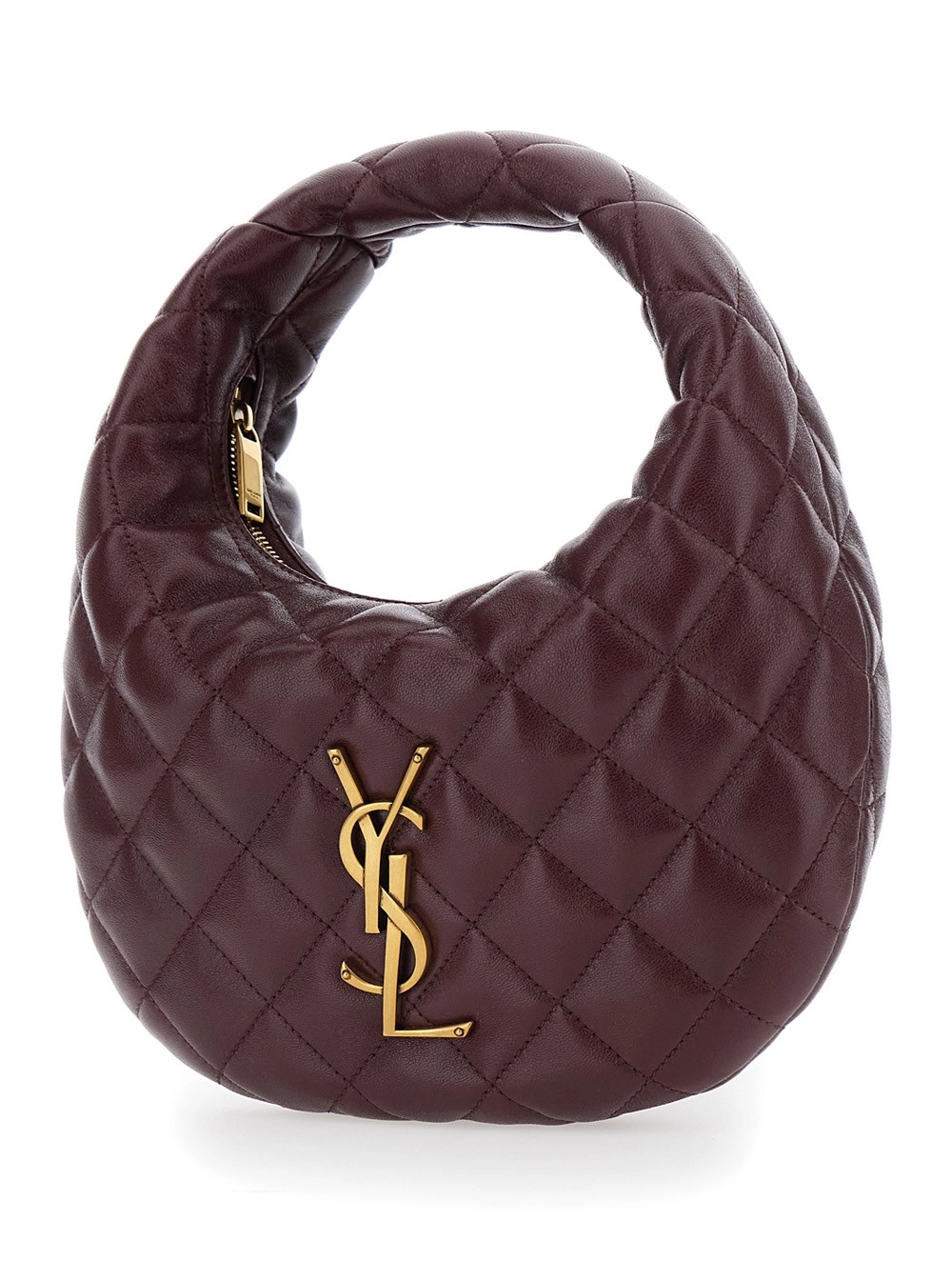 Saint Laurent Borsa a Mano 'Icarino' con Placca Cassandre su Fronte e Design Trapuntato in Pelle Bordeaux Donna, view 2