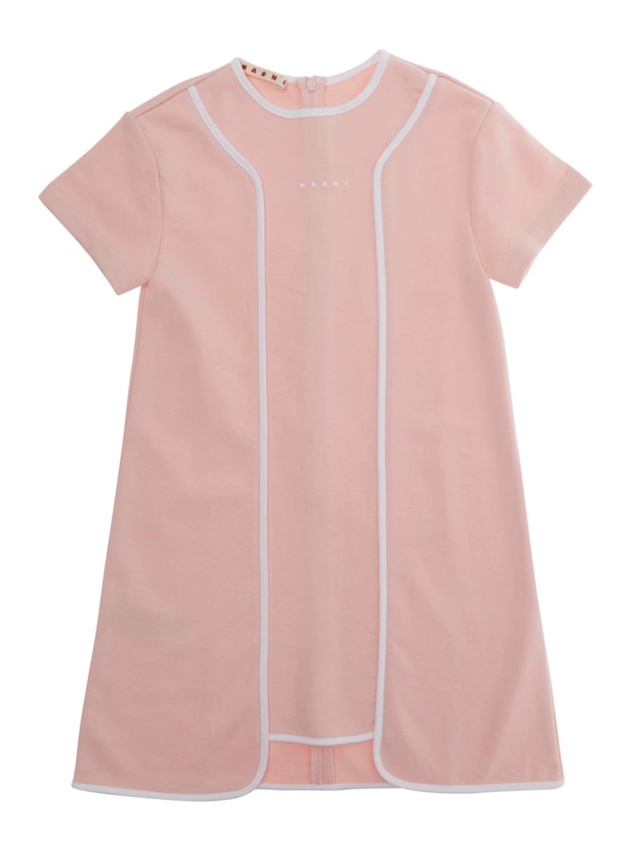 Marni kids Abito Girocollo con Dettagli a Contrasto sul Fronte e Logo Lettering sul Fronte in Cotone rosa Bambina