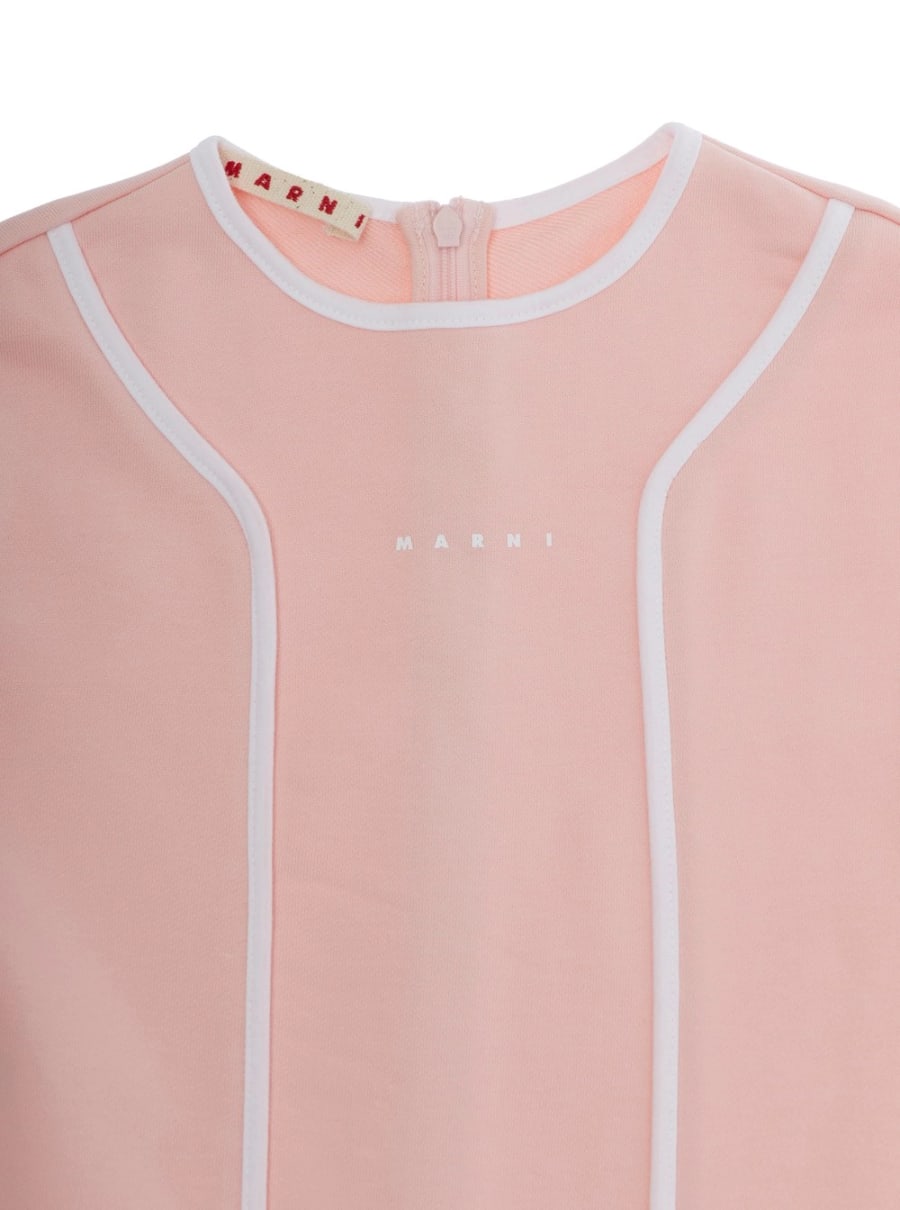 Marni kids Abito Girocollo con Dettagli a Contrasto sul Fronte e Logo Lettering sul Fronte in Cotone rosa Bambina, view 3