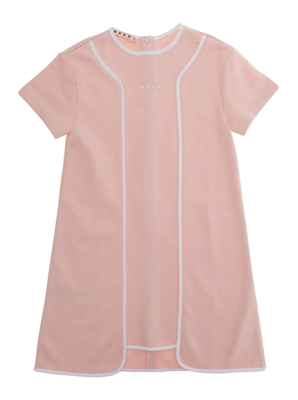 Marni kids Abito Girocollo con Dettagli a Contrasto sul Fronte e Logo Lettering sul Fronte in Cotone rosa Bambina