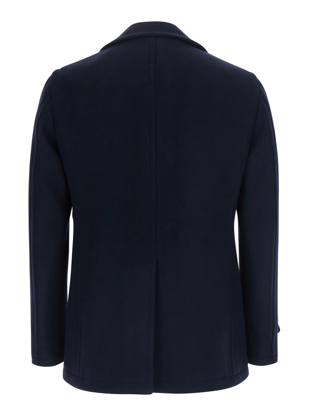Tagliatore Cappotto Blu con Collo a Revers e Chiusura Frontale a Bottone in Lana Uomo, view 2