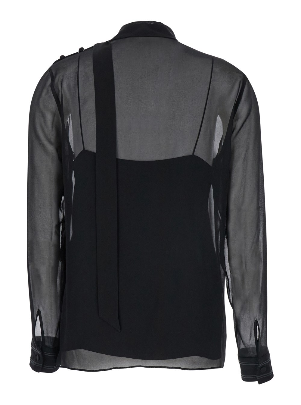 Gucci Blusa a Collo Alto con Fiocco in Georgette di Seta Nera Donna, view 2
