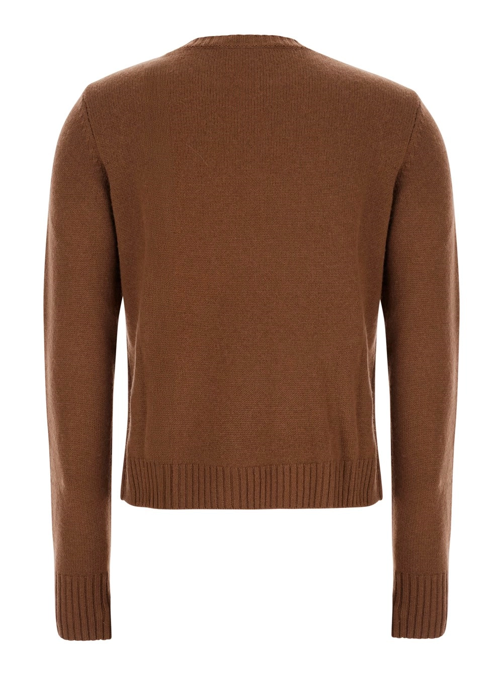 Max Mara Studio Maglione 'Faraone' corto girocollo con motivo a rombi sul fronte in lana e cashmere marrone donna, view 2