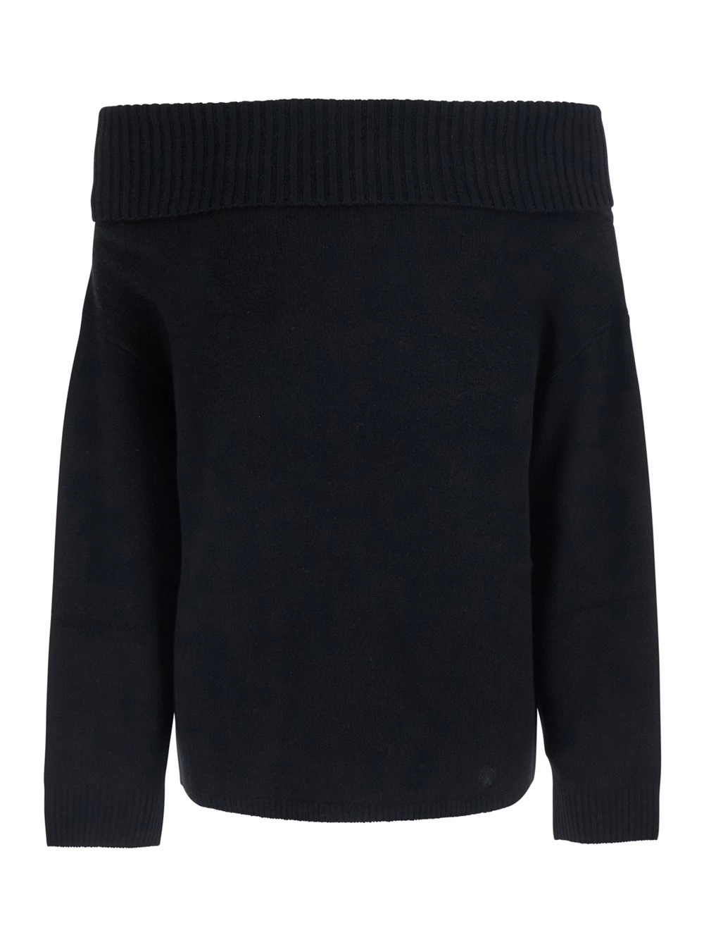 Loulou de saison Maglione con scollo a barca e mini logo tono su tono in cashmere nero donna