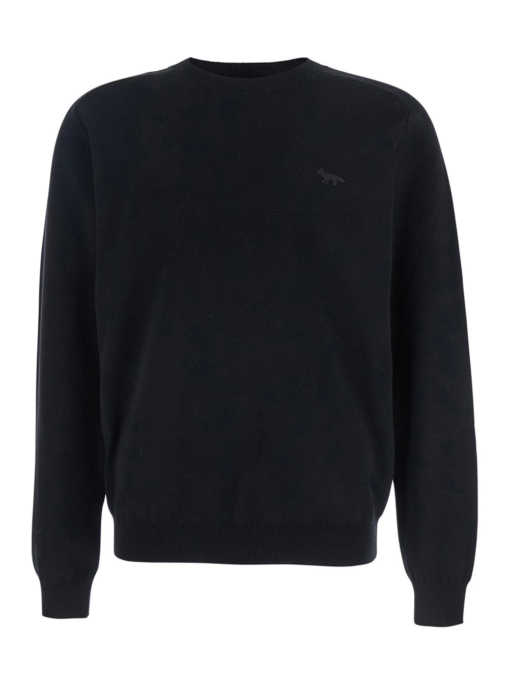 Maison kitsuné Maglione Girocollo con Patch Volpe sul Fronte in Lana Nero Uomo