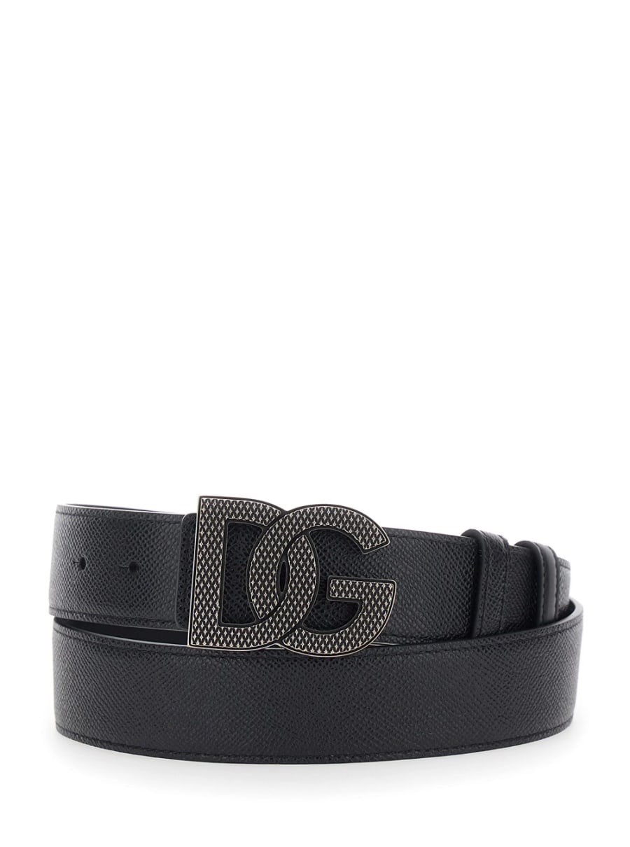 Dolce & Gabbana Cintura con Chiusura con Fibbia con Logo in Pelle Nera Uomo