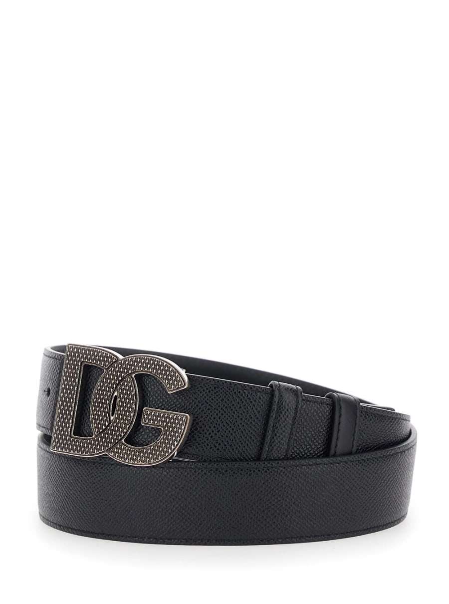 Dolce & Gabbana Cintura con Chiusura con Fibbia con Logo in Pelle Nera Uomo, view 2