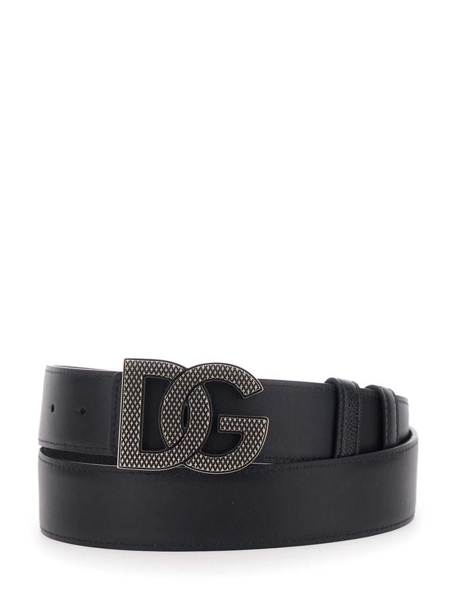 Dolce & Gabbana Cintura con Chiusura con Fibbia con Logo in Pelle Nera Uomo, view 4