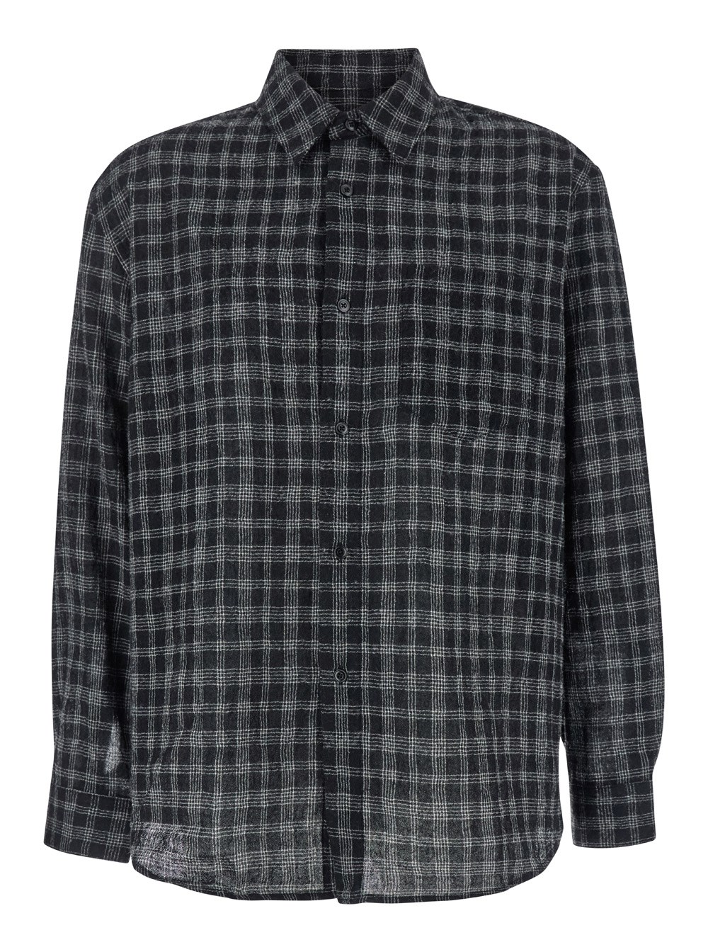 Tonywack Camicia con Motivo Check in Misto Lana Nero Uomo