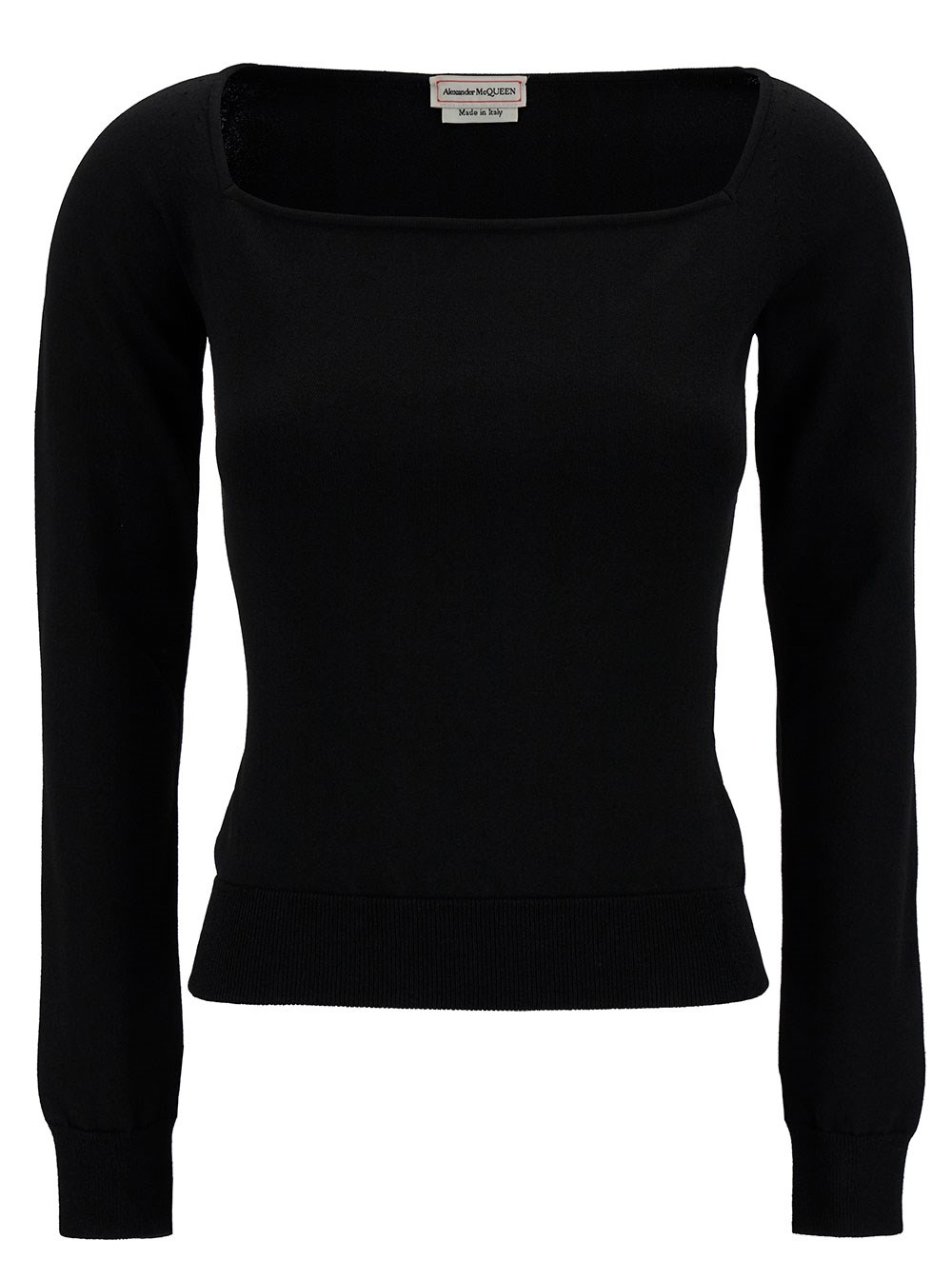 Alexander McQueen Maglia con Scollo Squadrato in Misto Viscosa Nera Donna