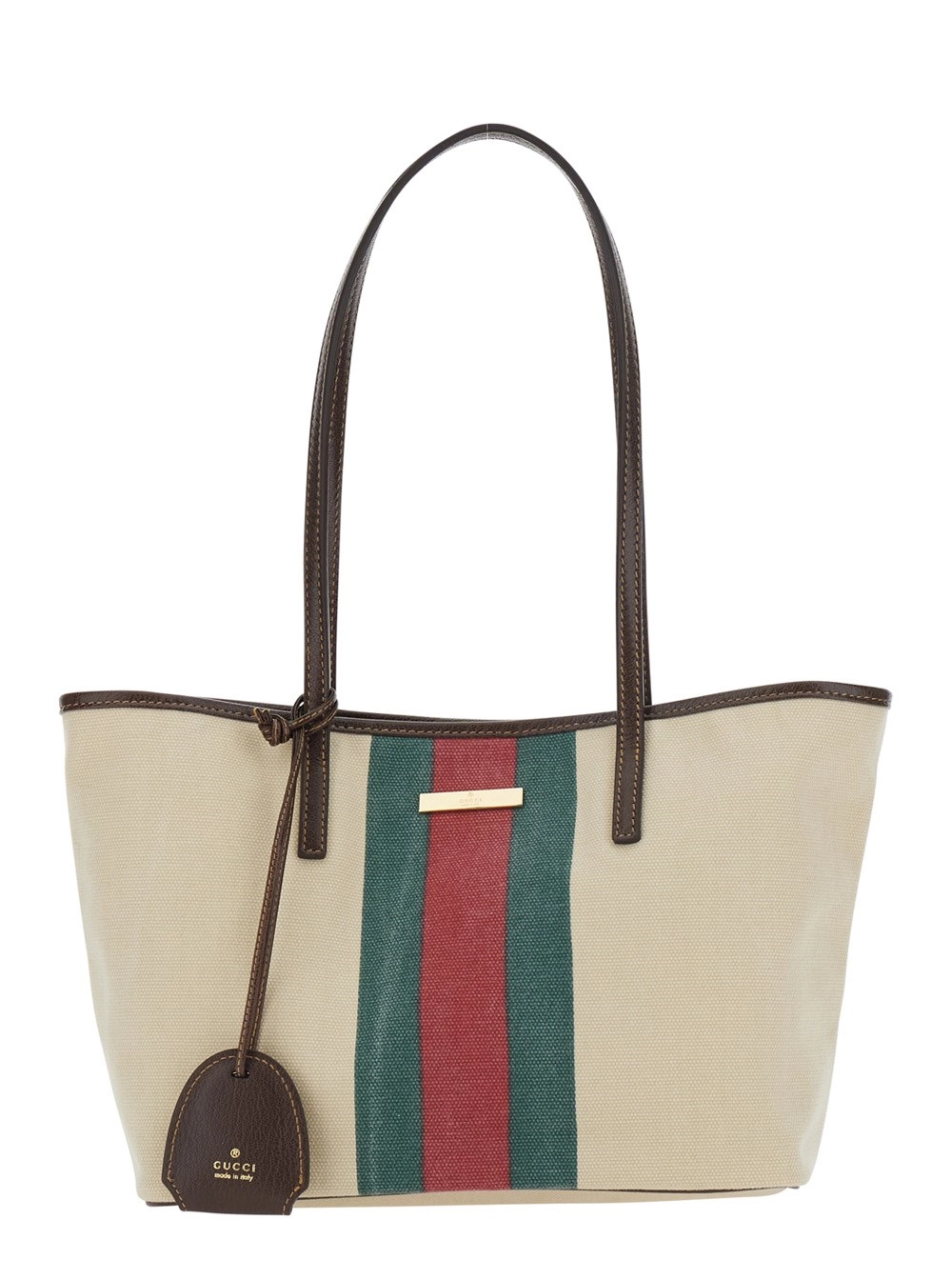 Gucci Borsa Shopping 'Essence' con Placca Logo sul Fronte e Nastro Web in Pelle Bianca Donna
