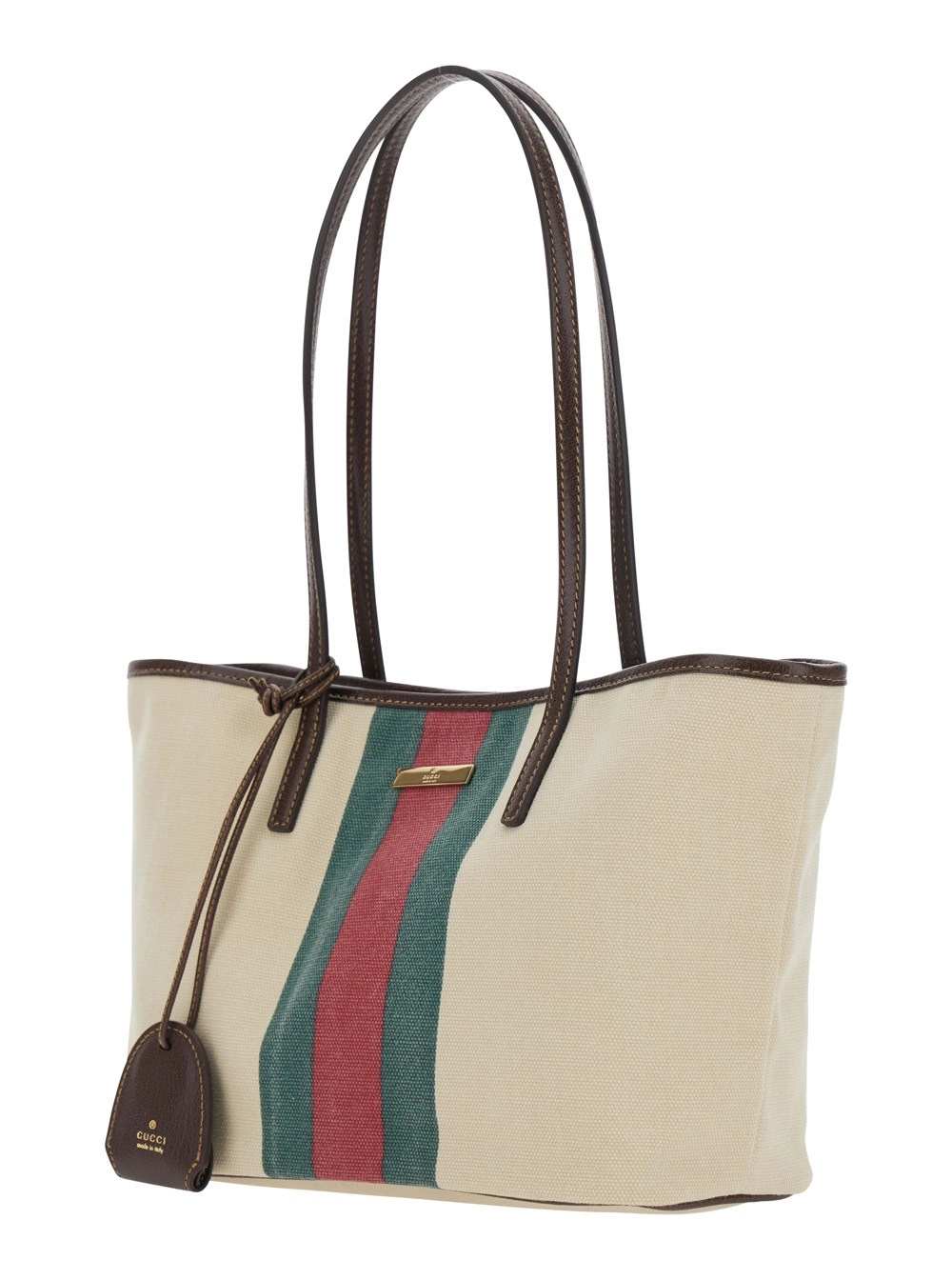 Gucci Borsa Shopping 'Essence' con Placca Logo sul Fronte e Nastro Web in Pelle Bianca Donna, view 2