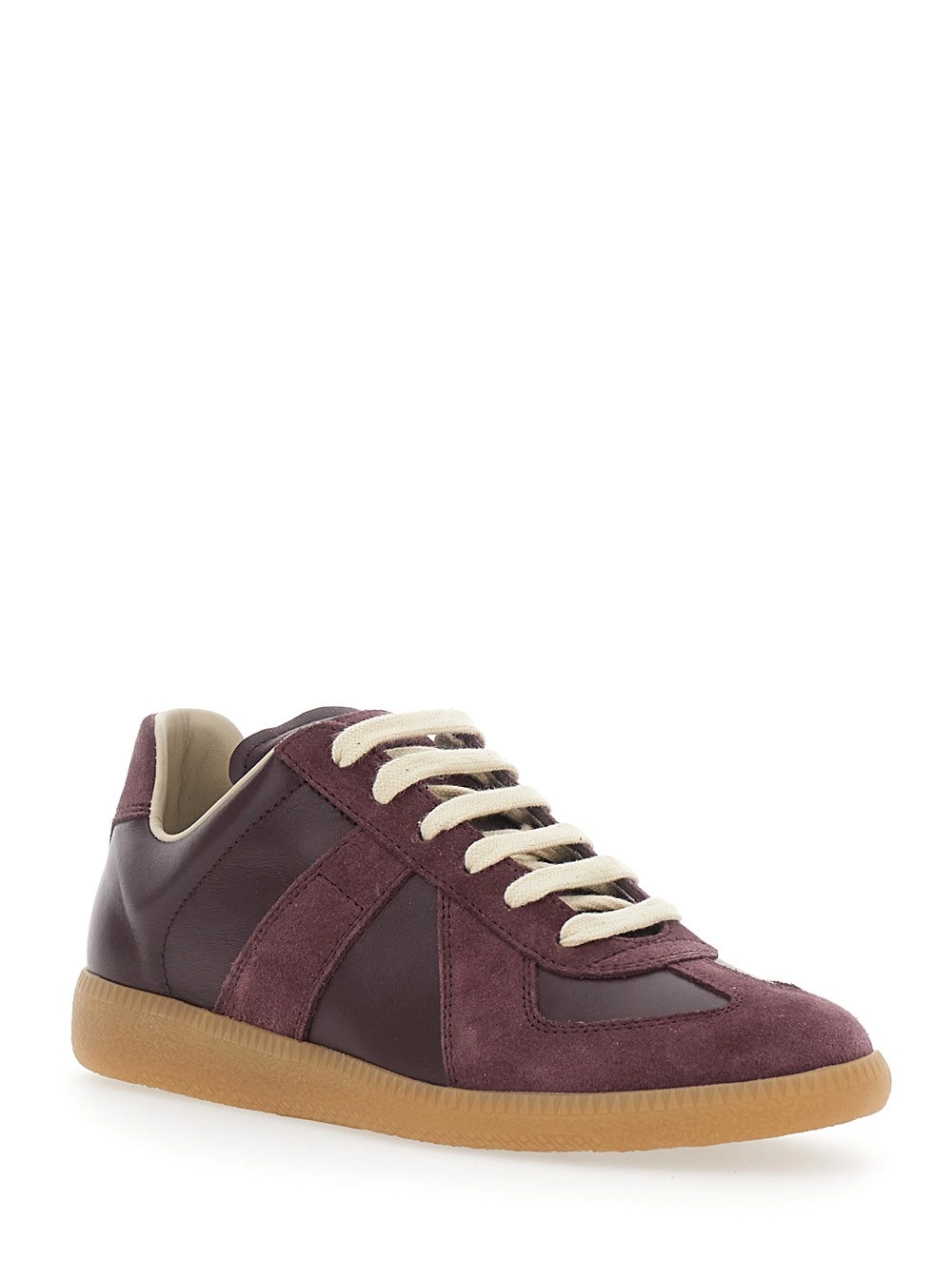 Maison Margiela Sneaker Low Top in Pelle e Pelle Scamosciata Marroni Donna, view 2