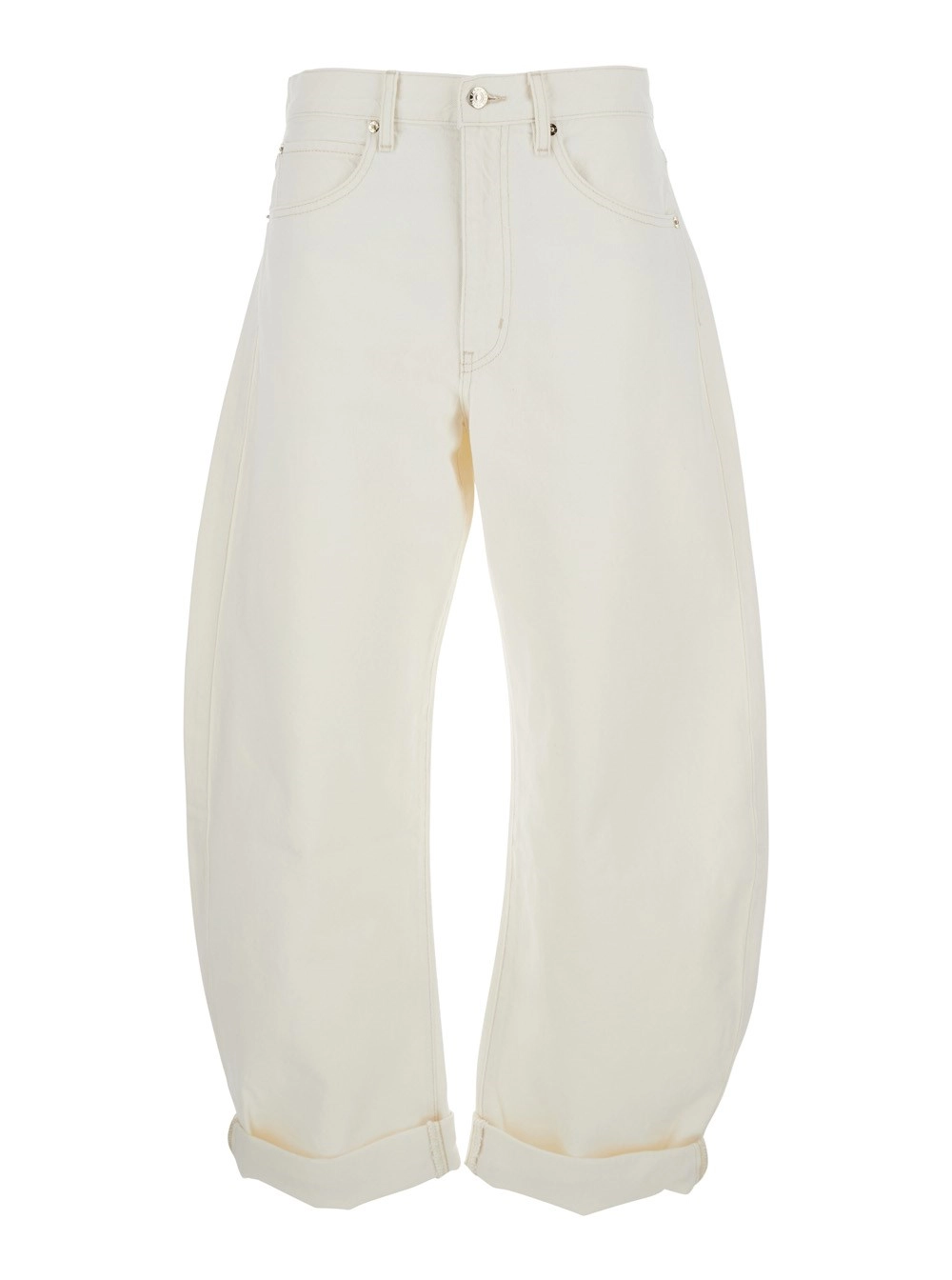 Frame Jeans 'The Bubble' con Gambe a Palloncino e Design a Cinque Tasche in Denim Bianco Donna