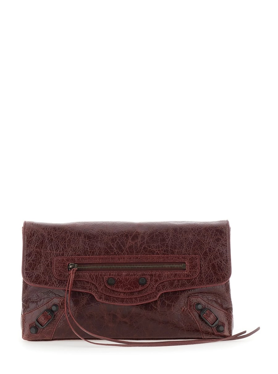 Balenciaga Clutch 'Le City' Piccola con Tasca con Zip sul Fronte in Pelle Bordeaux Donna