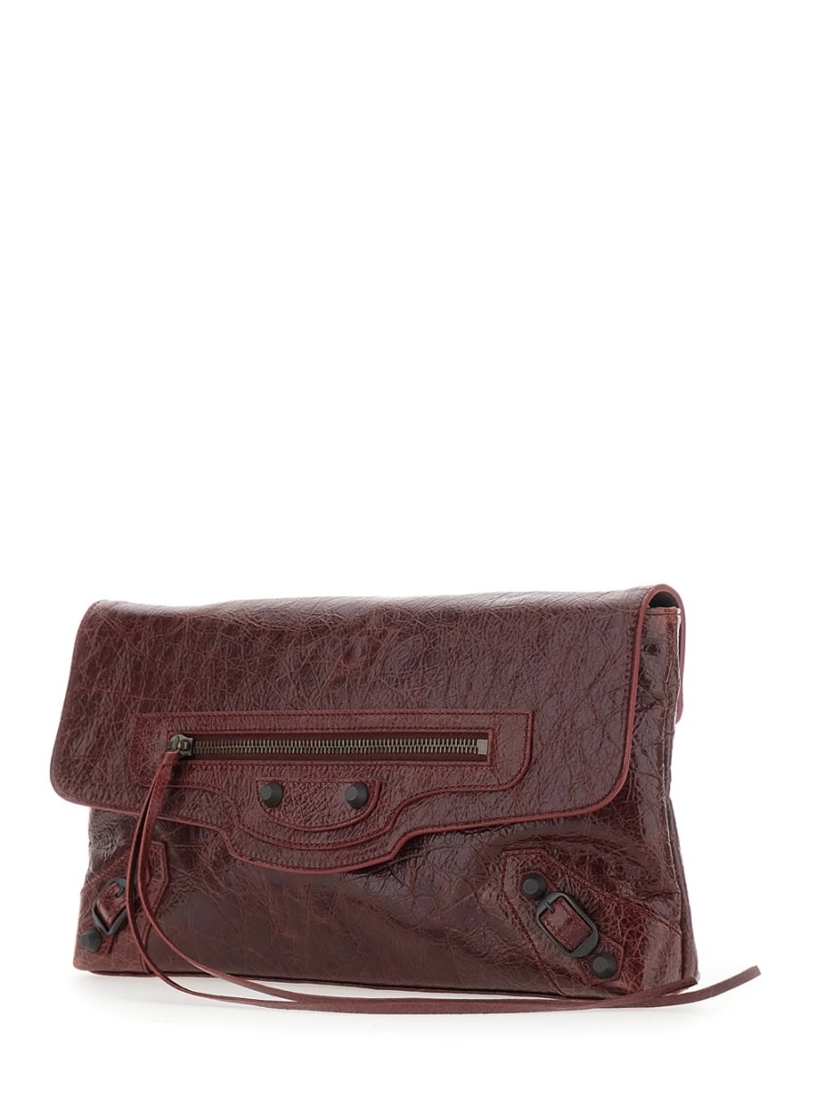 Balenciaga Clutch 'Le City' Piccola con Tasca con Zip sul Fronte in Pelle Bordeaux Donna, view 2