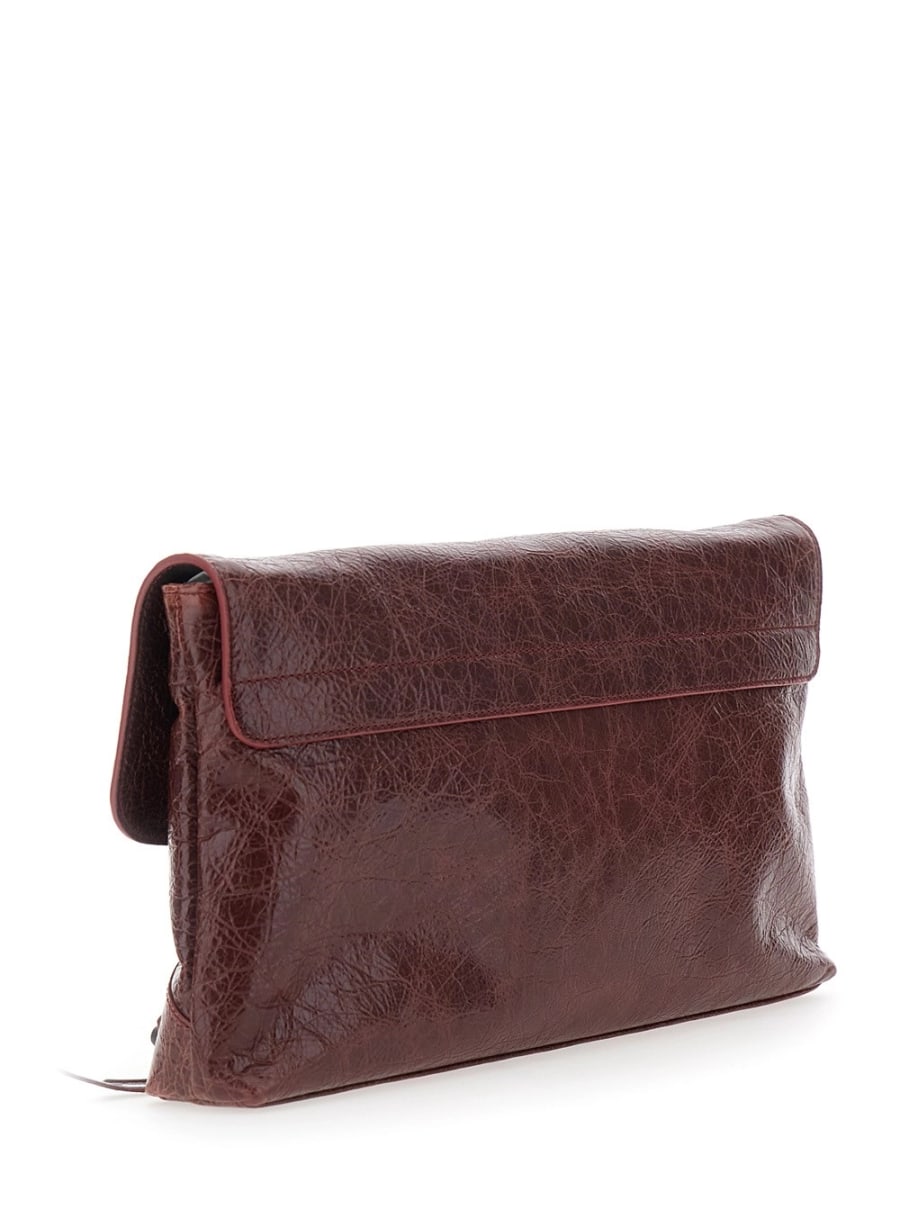 Balenciaga Clutch 'Le City' Piccola con Tasca con Zip sul Fronte in Pelle Bordeaux Donna, view 3