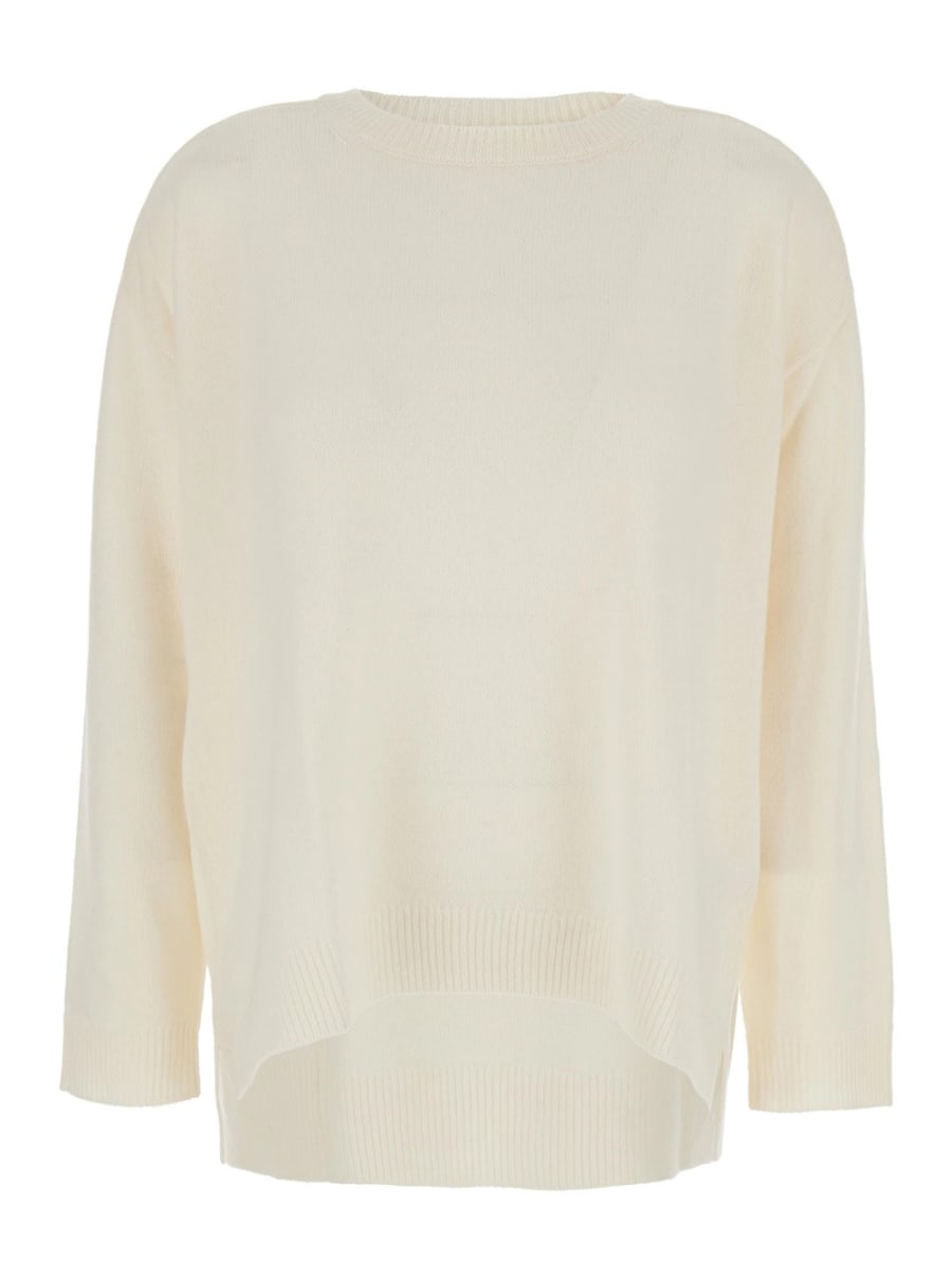 P.A.R.O.S.H. Maglione Girocollo con Orlo Asimmetrico in Lana e Cashmere Bianco Donna