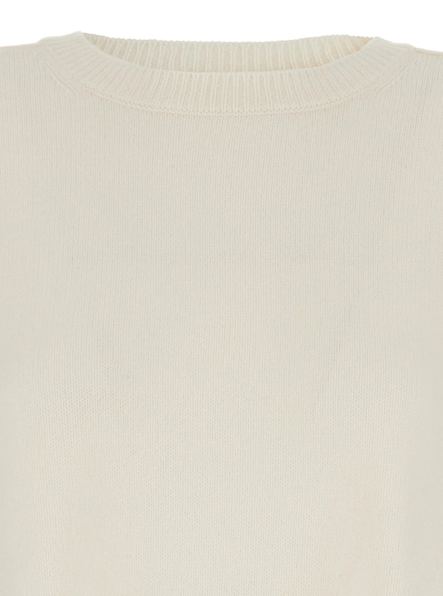 P.A.R.O.S.H. Maglione Girocollo con Orlo Asimmetrico in Lana e Cashmere Bianco Donna, view 3