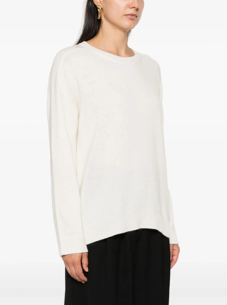 P.A.R.O.S.H. Maglione Girocollo con Orlo Asimmetrico in Lana e Cashmere Bianco Donna, view 4