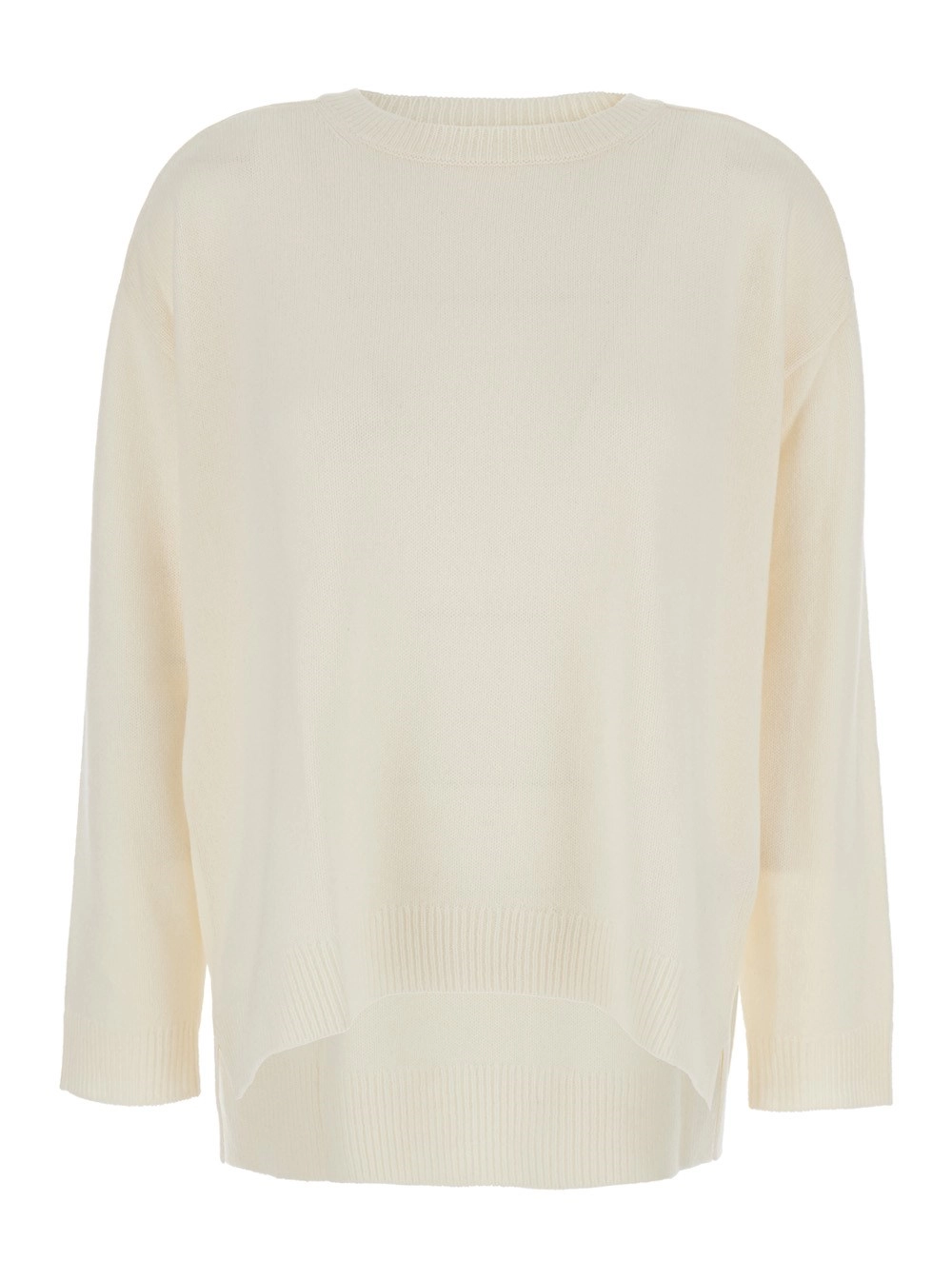 P.A.R.O.S.H. Maglione Girocollo con Orlo Asimmetrico in Lana e Cashmere Bianco Donna