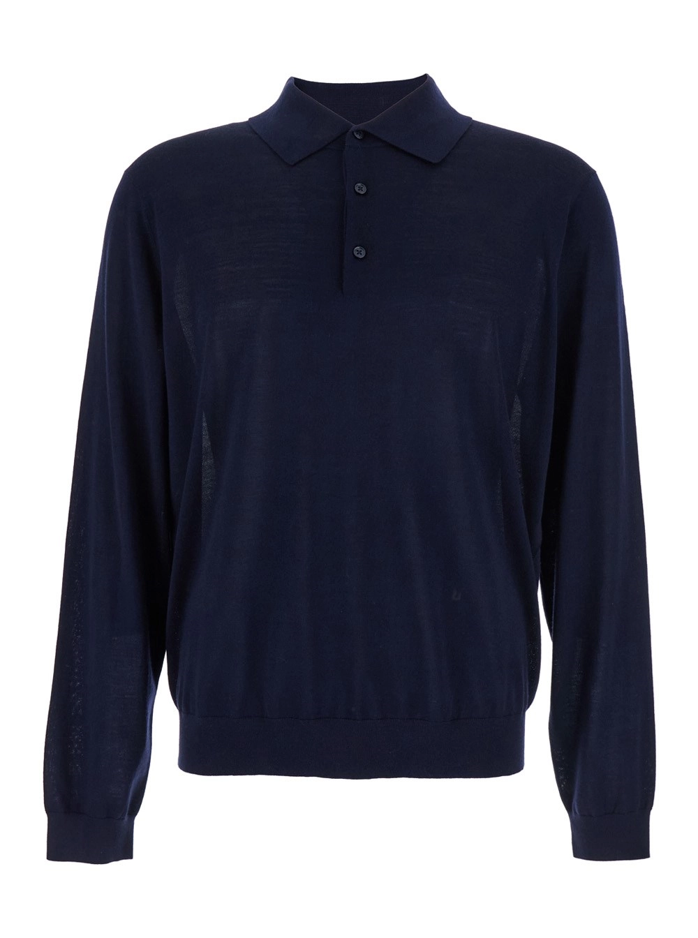 Sunflower Polo con Colletto Classico e Rifiniture a Coste in Lana Blu Uomo