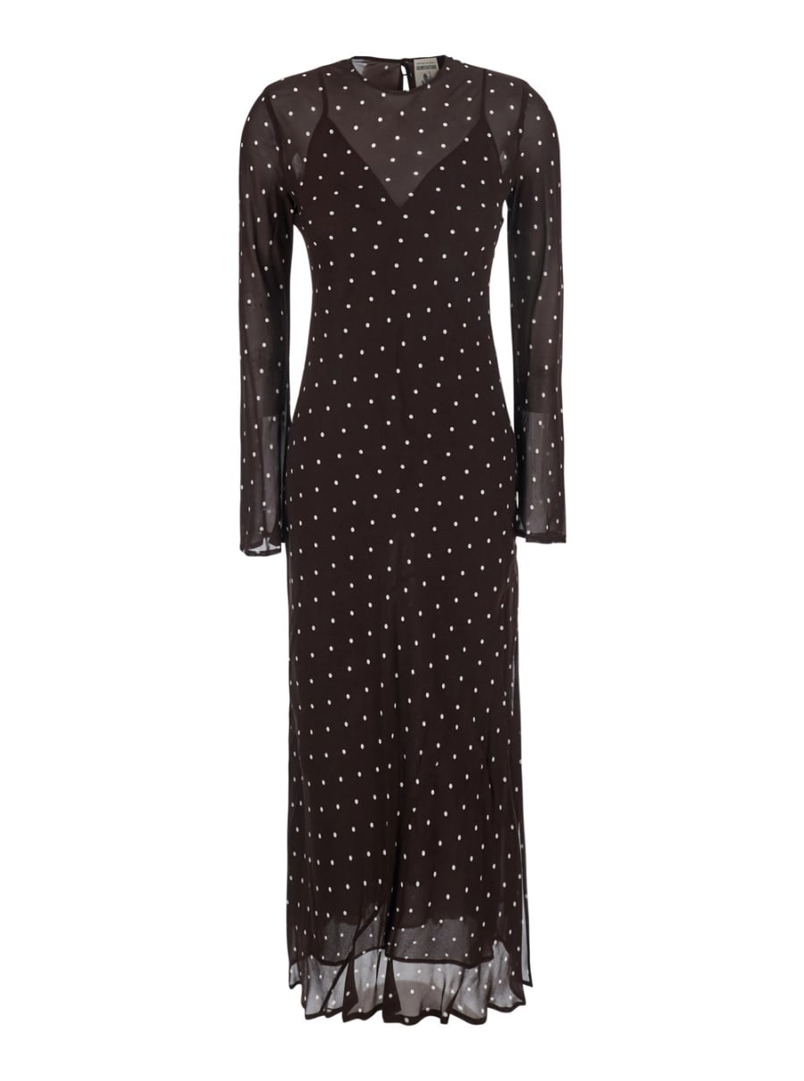 Semicouture Abito Lungo 'Connie' con Chiusura a Goccia sul Retro e Motivo a Pois All-Over in Viscosa Nero Donna