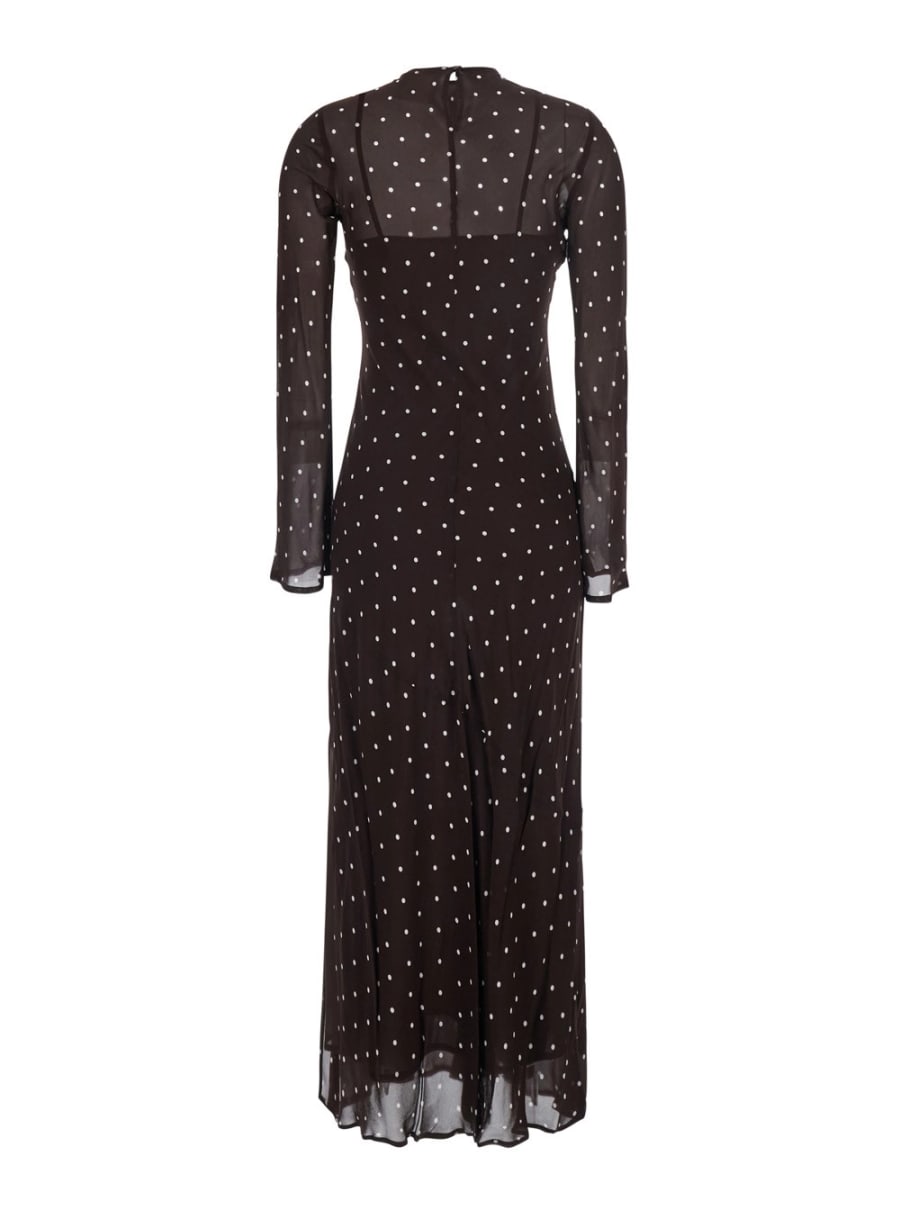 Semicouture Abito Lungo 'Connie' con Chiusura a Goccia sul Retro e Motivo a Pois All-Over in Viscosa Nero Donna, view 2