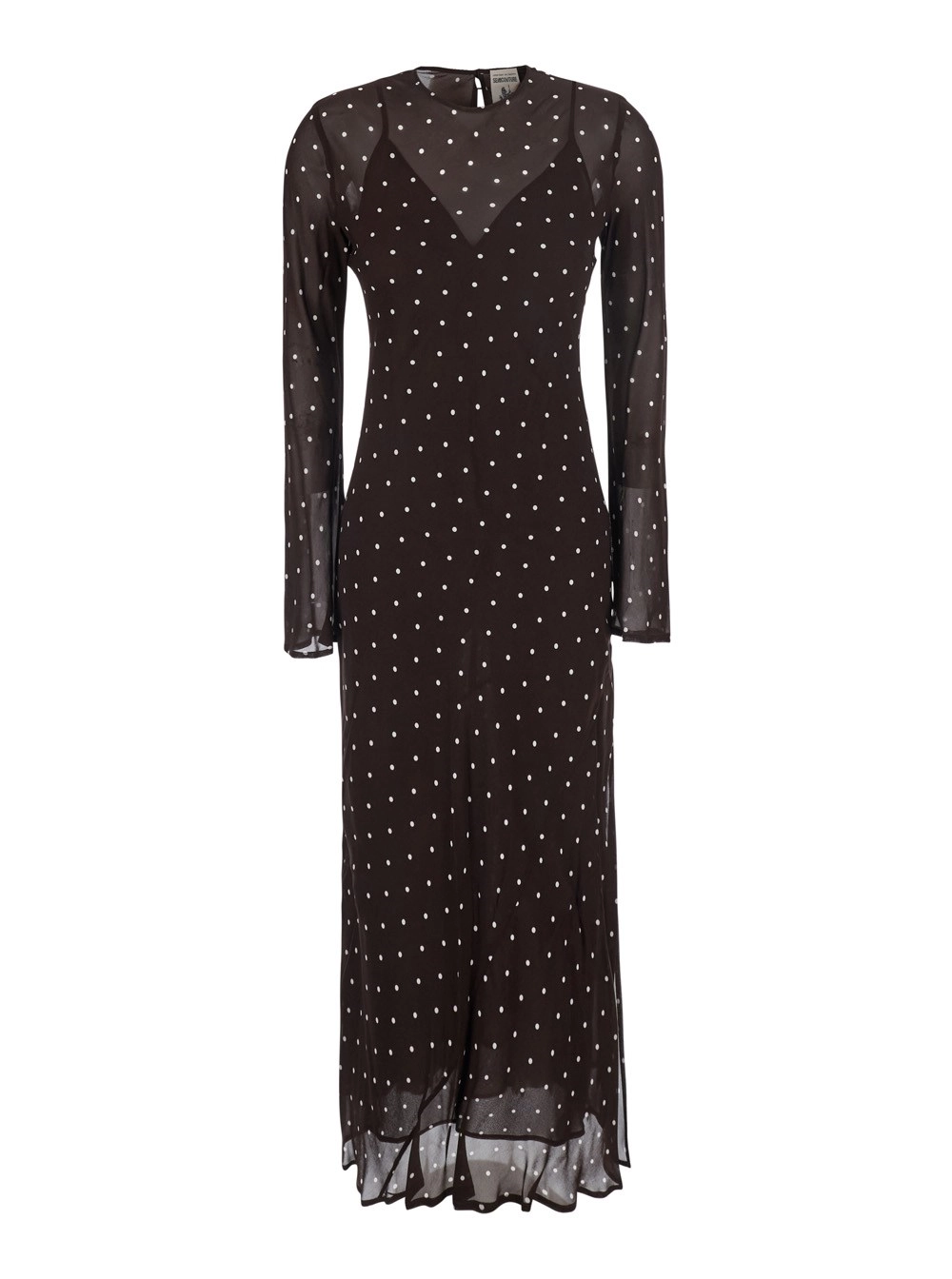 Semicouture Abito Lungo 'Connie' con Chiusura a Goccia sul Retro e Motivo a Pois All-Over in Viscosa Nero Donna