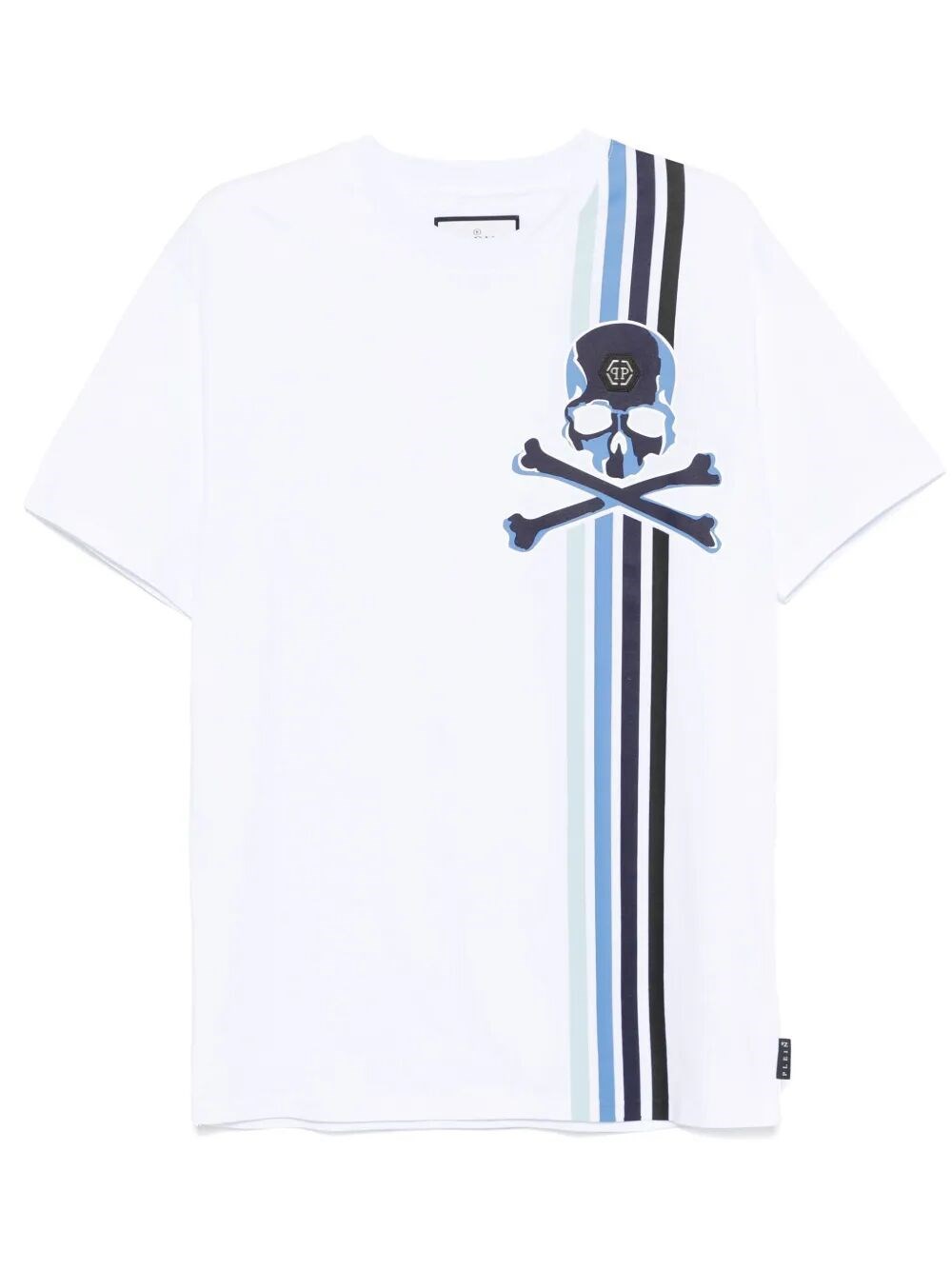 Philipp plein `Skull&Bones` Short Sleeve Round-Neck Stripes T-Shirt