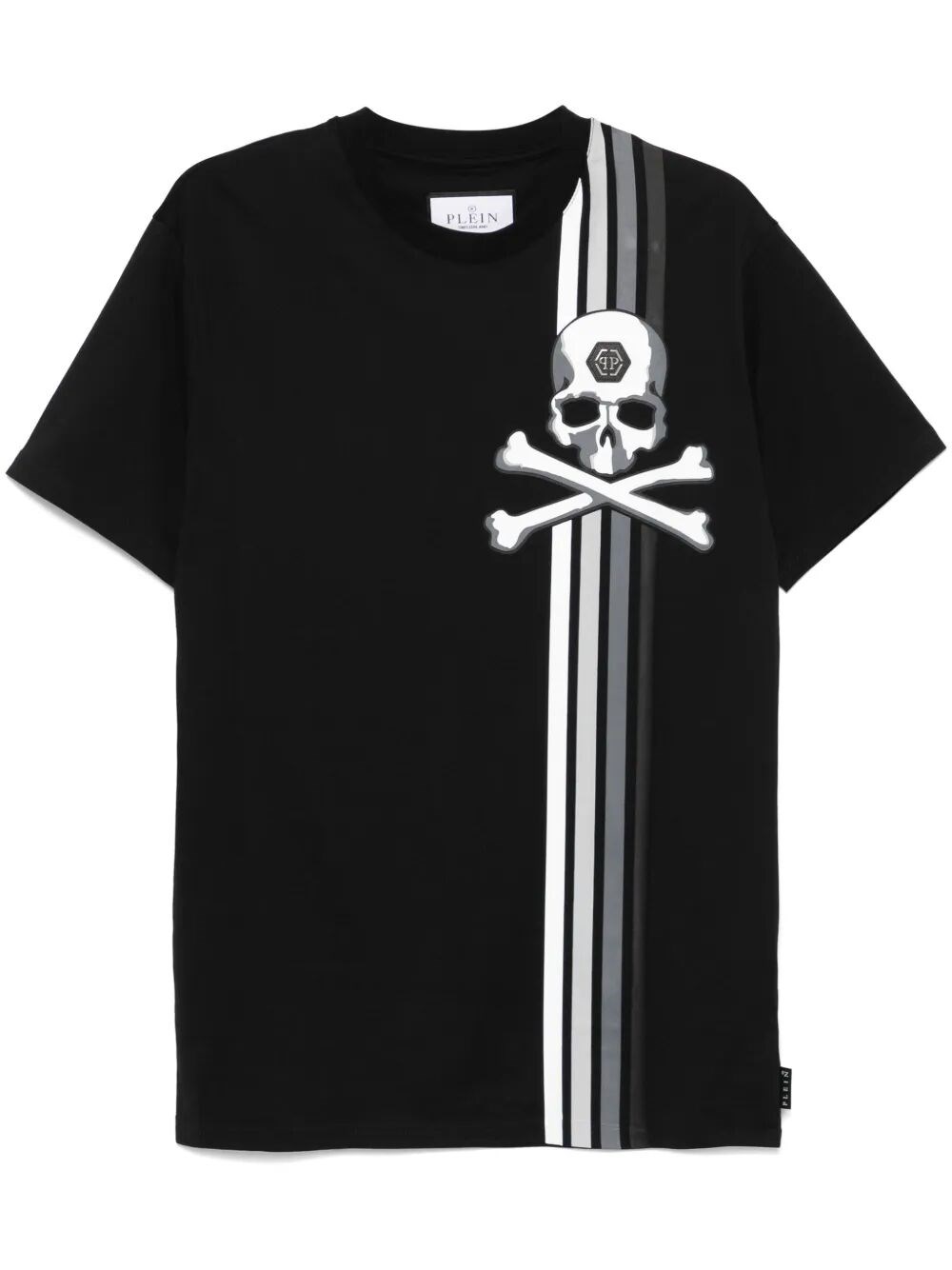 Philipp plein `Skull&Bones` Short Sleeve Round-Neck Stripes T-Shirt
