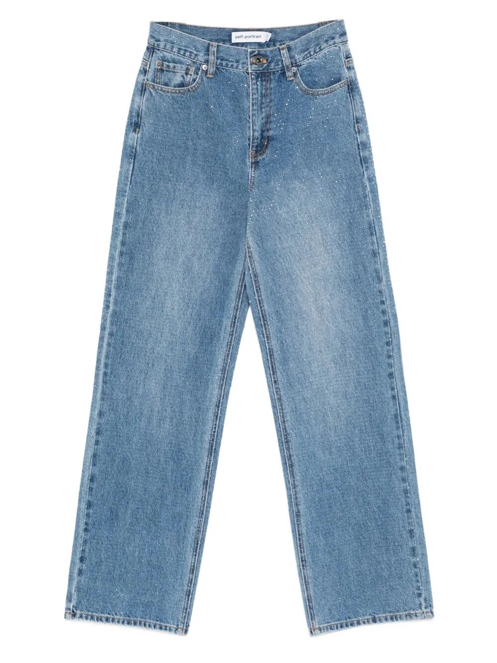 self-portrait Rhinestone Denim Straight Leg Jeans