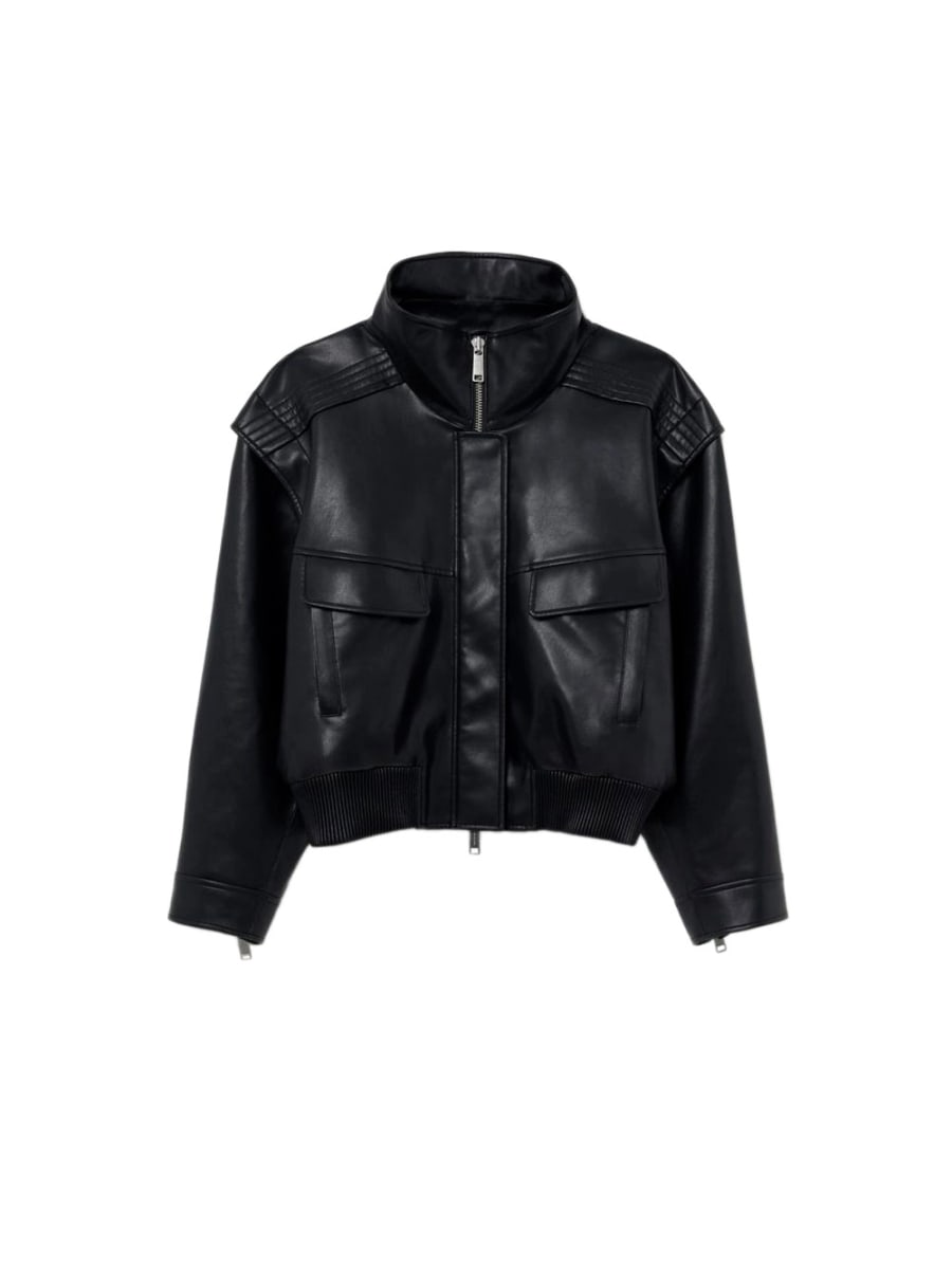 self-portrait Faux Leather Bomber Jacket