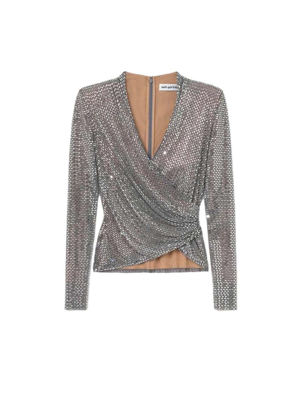 self-portrait Rhinestone Mesh Wrap Top