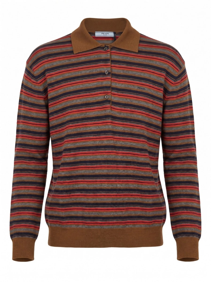 Prada Striped Polo-Neck Sweater