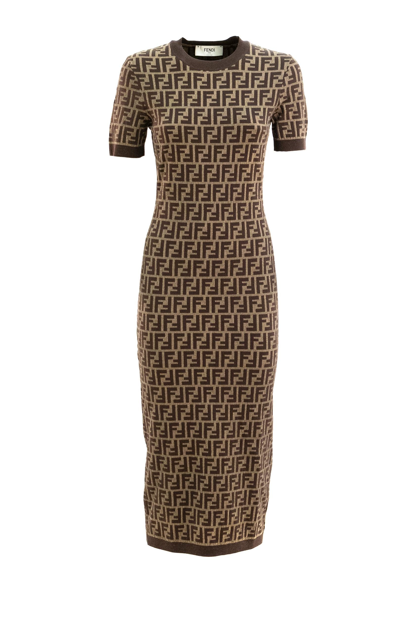 Fendi Abito in cotone FF color marrone