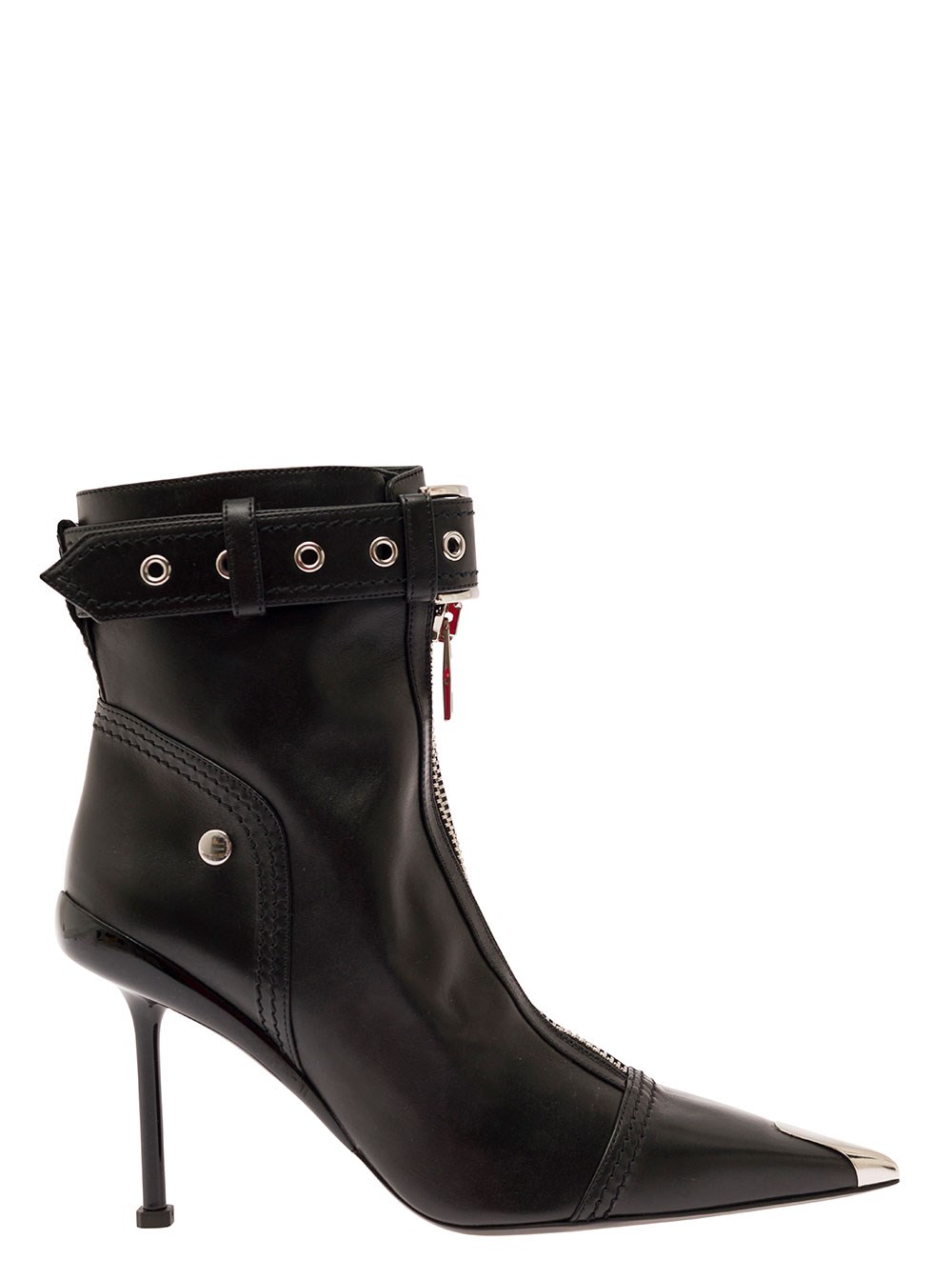 Alexander McQueen Stivaletti con Fibbia e Chiusura a Zip in Pelle Nero Donna