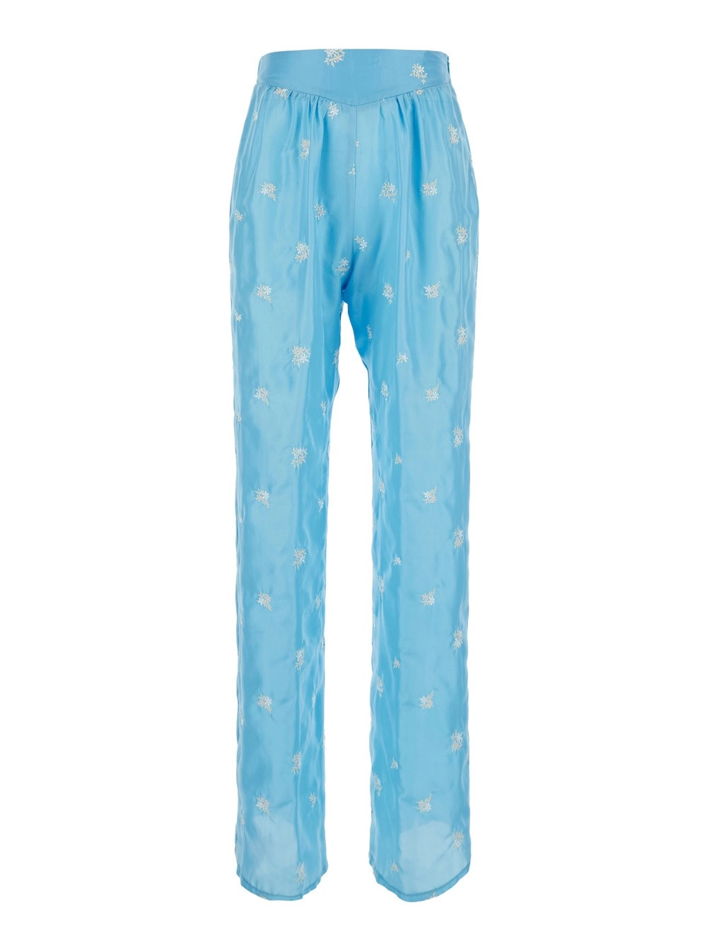 Forte_Forte Pantaloni con ricami floreali all over in seta azzurri donna