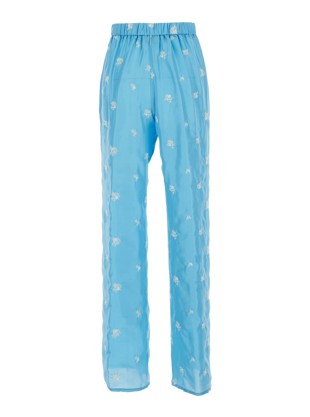 Forte_Forte Pantaloni con ricami floreali all over in seta azzurri donna, view 2